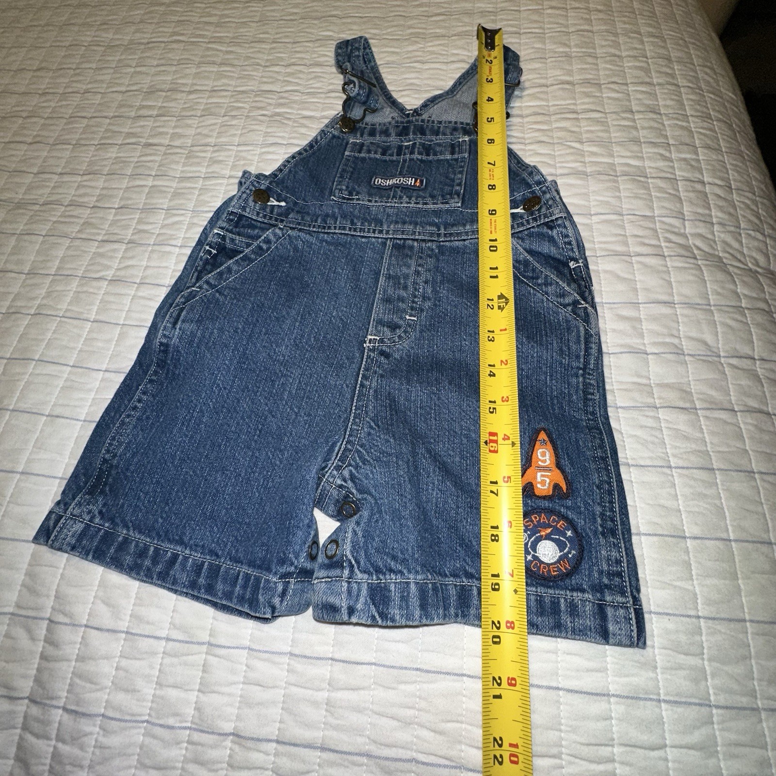 OSHKOSH Denim Shortalls 18 Months Overalls Shorts Blue Jean Rocket Space Crew