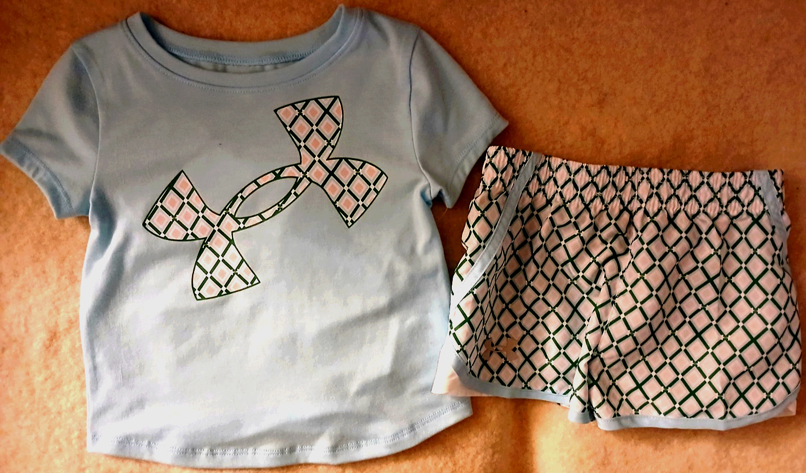 UNDER ARMOUR BLUE*GREEN & PINK SHORTS OUTFIT-SIZE 12 MONTHS-NEW WITH TAGS