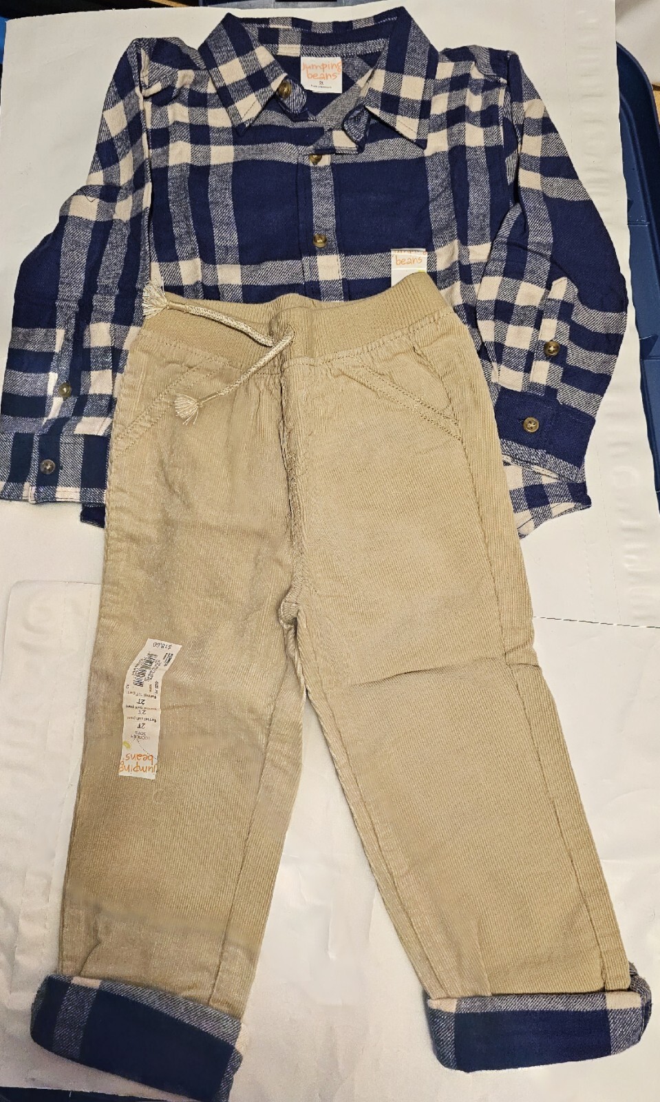 Boys 2 Piece Outfit Flannel Button Shirt And Flannel Cuffed Pants 2t New W/ Tags