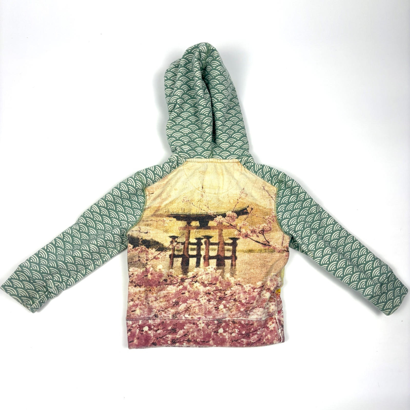 VTG Y2K Lucky Brand Asian Buddha Cherry Blossom Hoodie Baby 12-18 Mon Pink