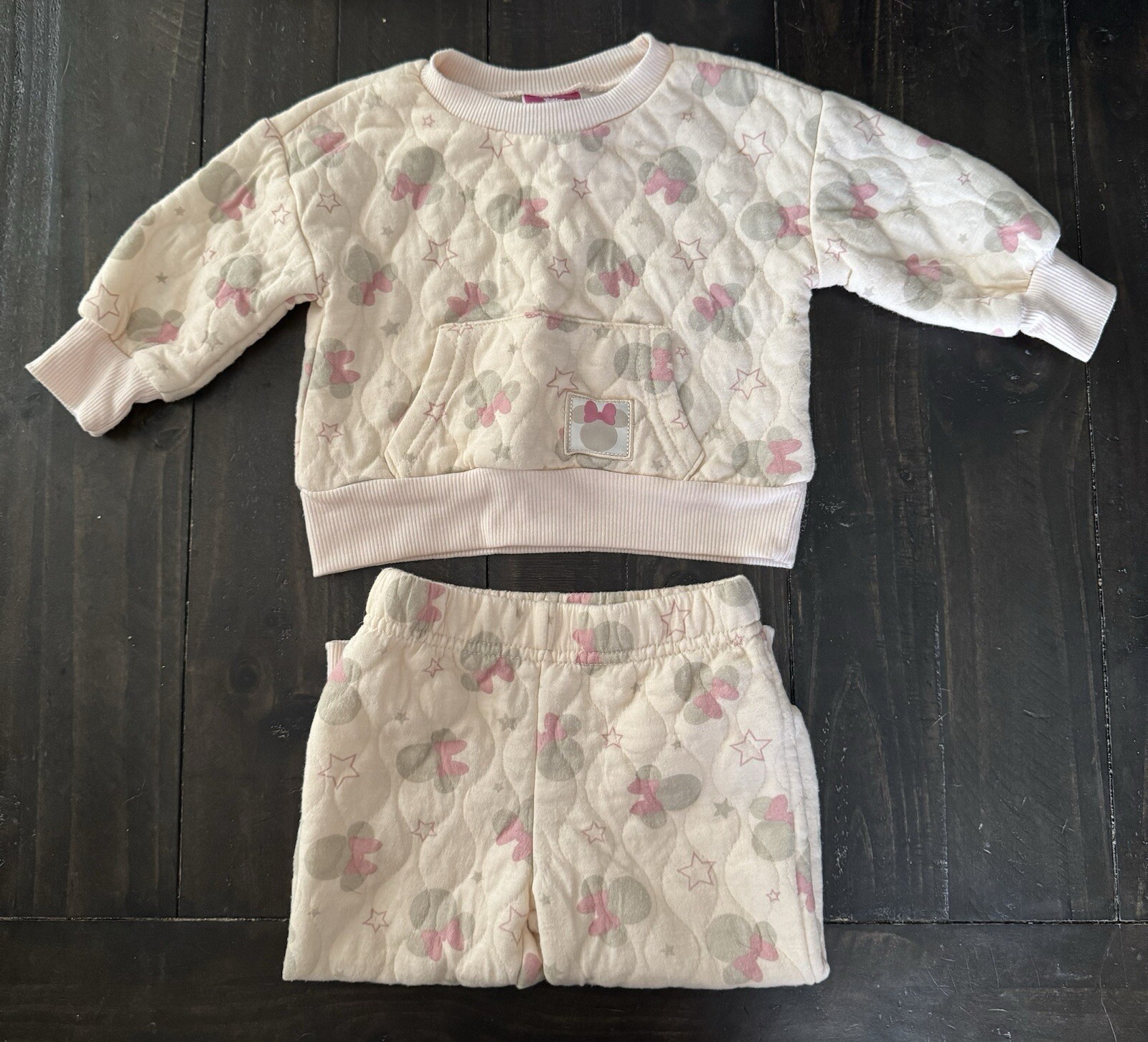 Disneys Jr Minnie Baby Sweatshirt Sweatpants Set Size 12 Months Quilted Cuffed