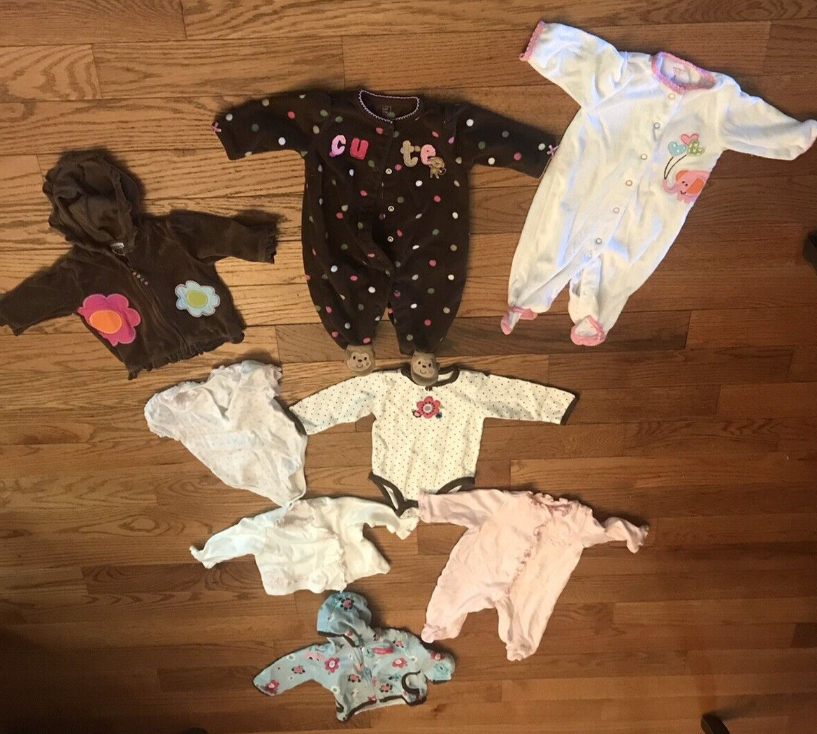 Lot of 9 Baby Girl’s 3 Month Full Zip Hoodies Pajama’s Button Up Growing/ Walk