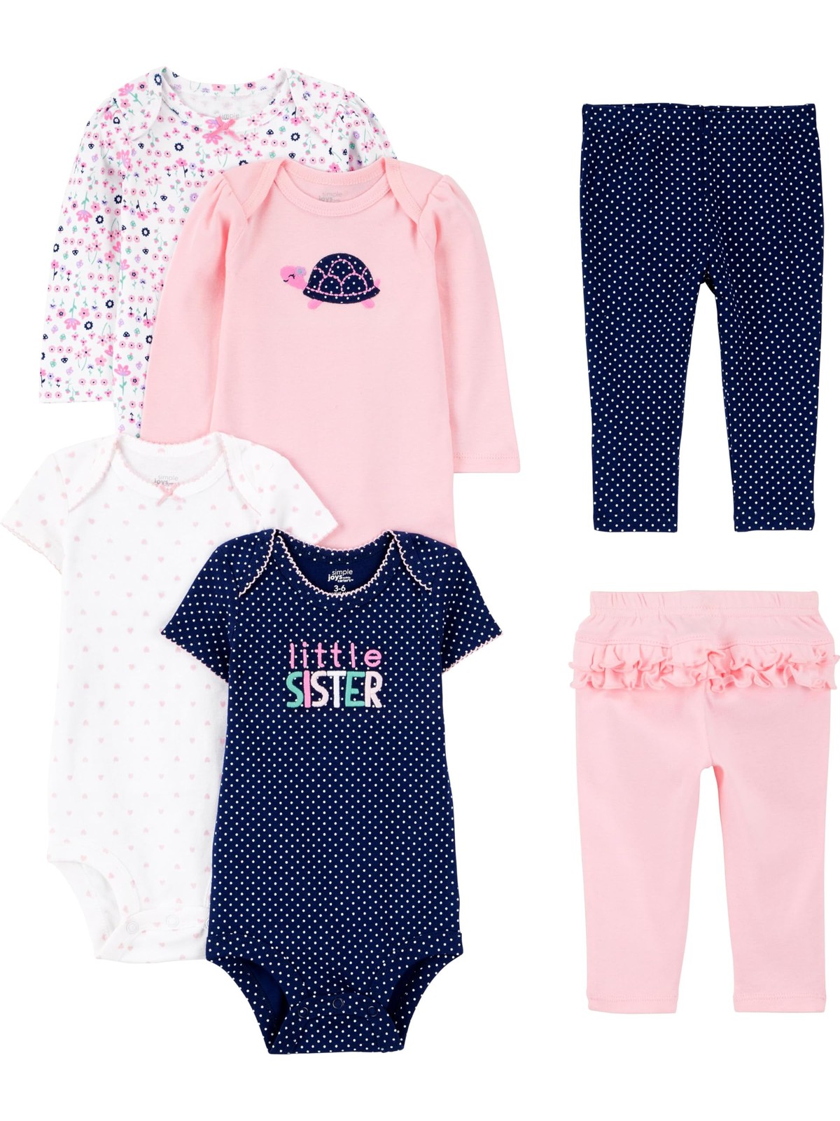 Simple Joys Baby Girl’s 6 piece Little Character set Sleepwear, Pink/Navy Ruf…