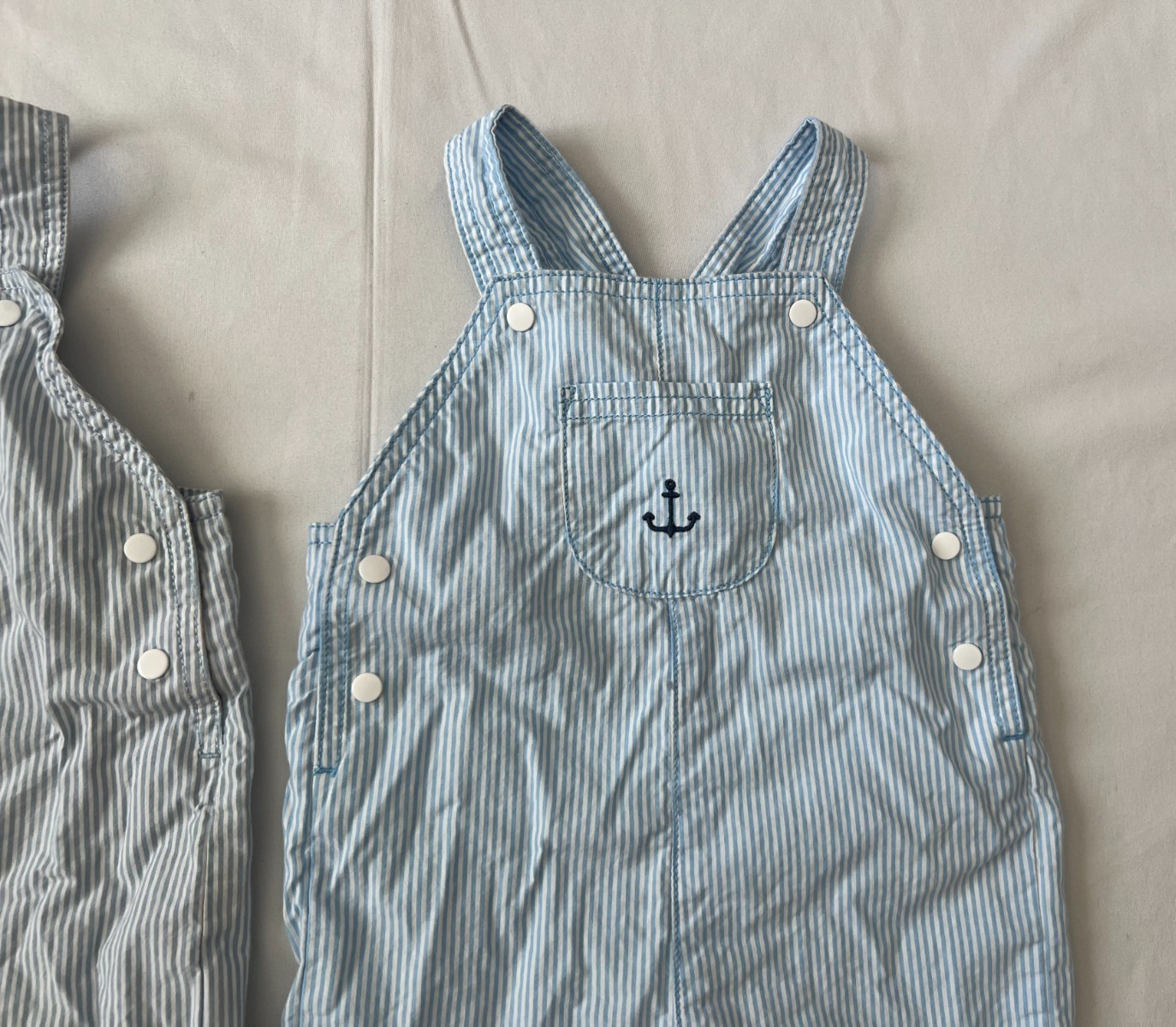 Carters Baby Overalls Boys 12m Sailor Blue White Striped Sail Boat Outfit Infant