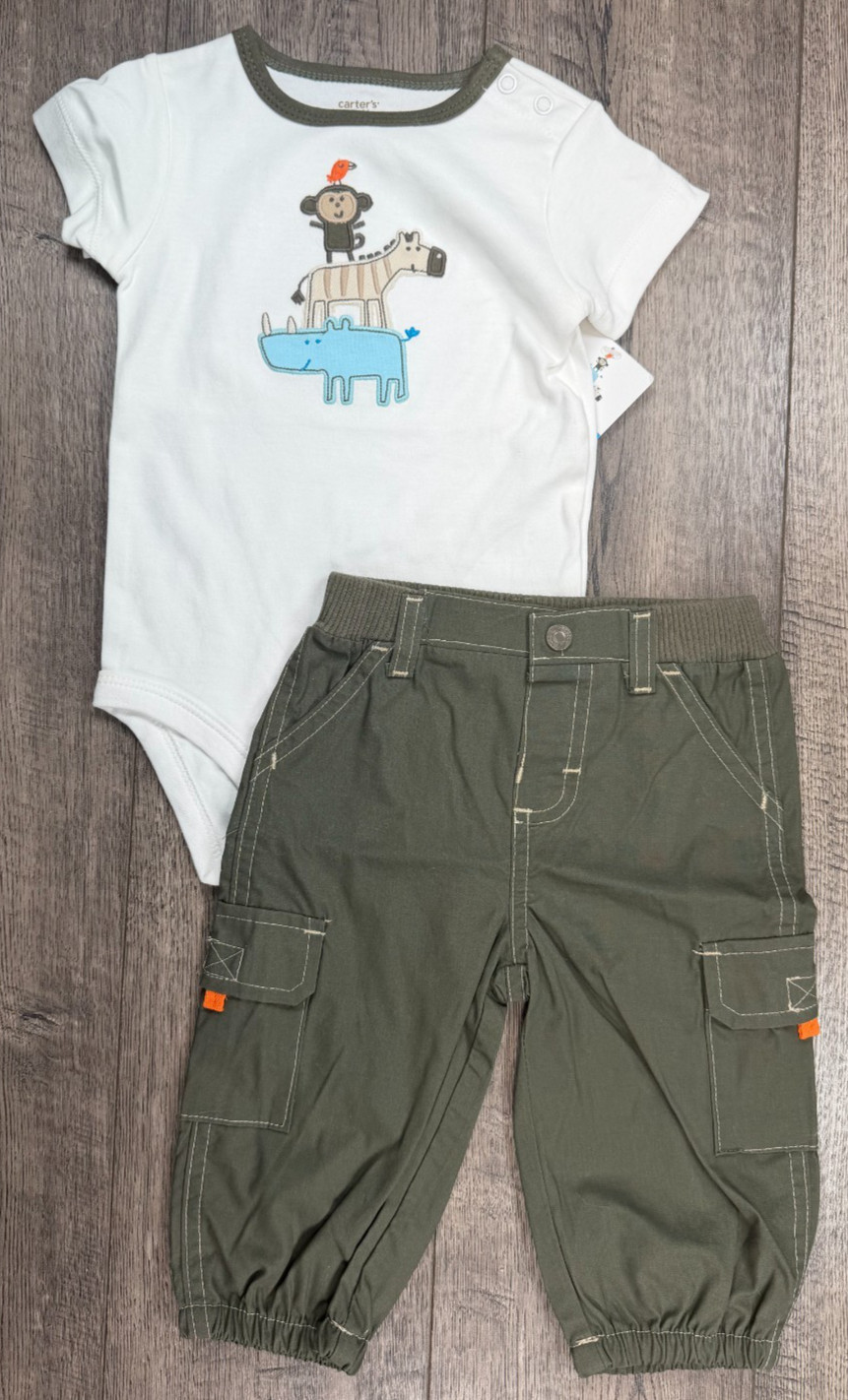 Baby Boy Clothes New Carter’s Vintage 9 Month 2pc Safari Zoo Animals Outfit