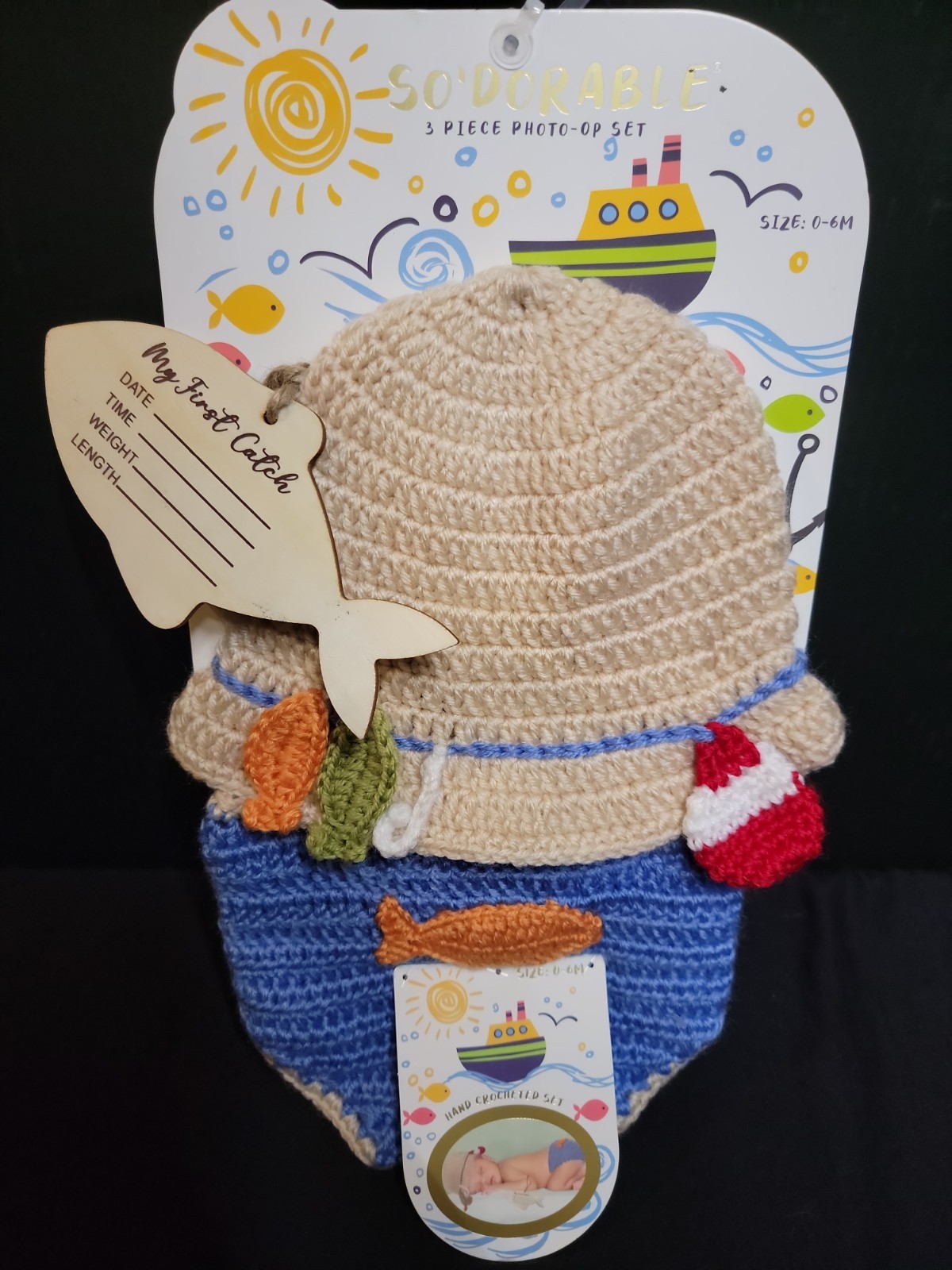 SO DORABLE 3 PIECE PHOTO -OP SET SIZE 0-6 MONTHS BEACH HAT/BOTTOMS CROCHET NEW