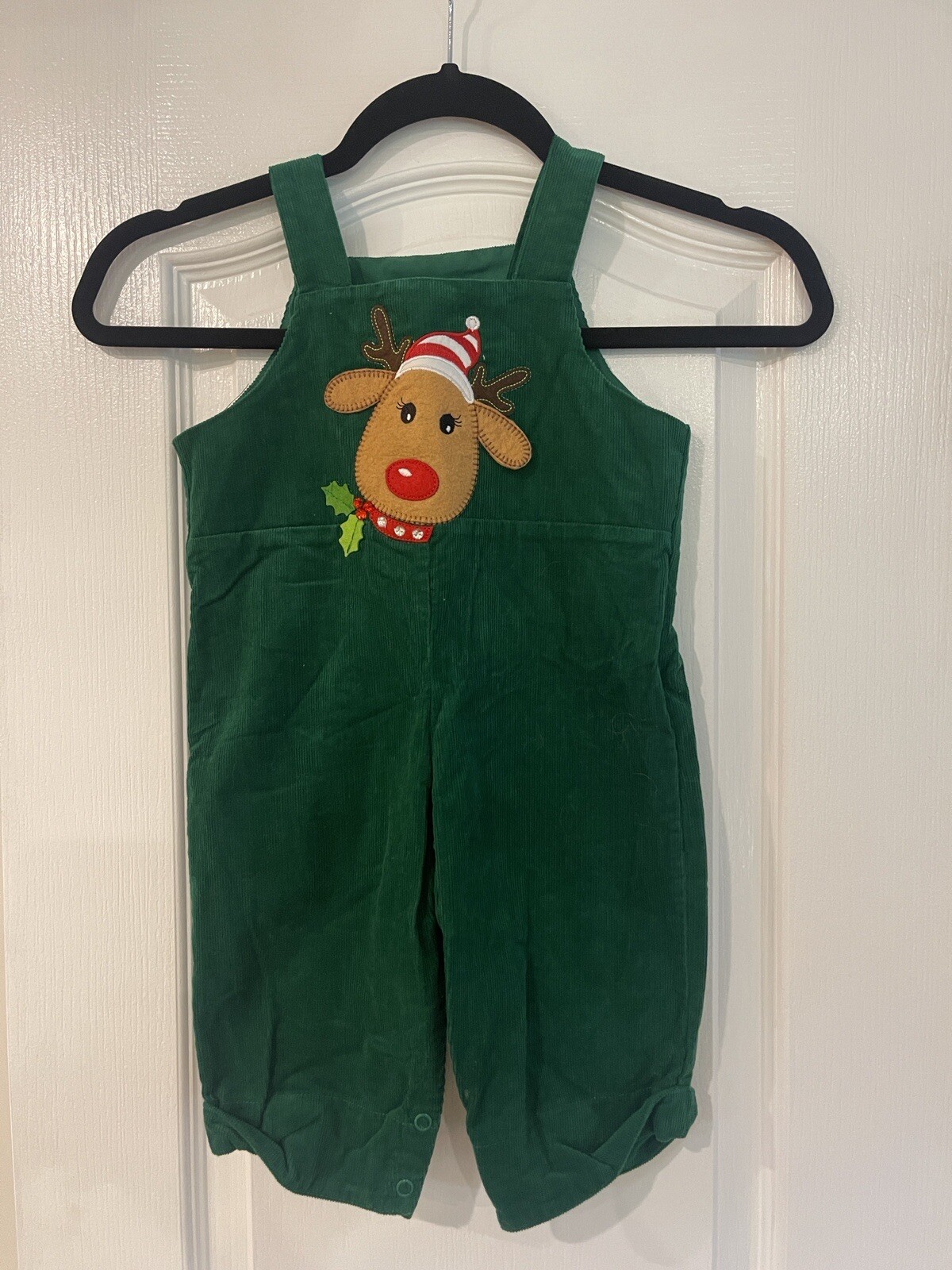 Vintage 90’s Rare Editions Boys Green Corduroy Christmas Holiday Overalls 18M