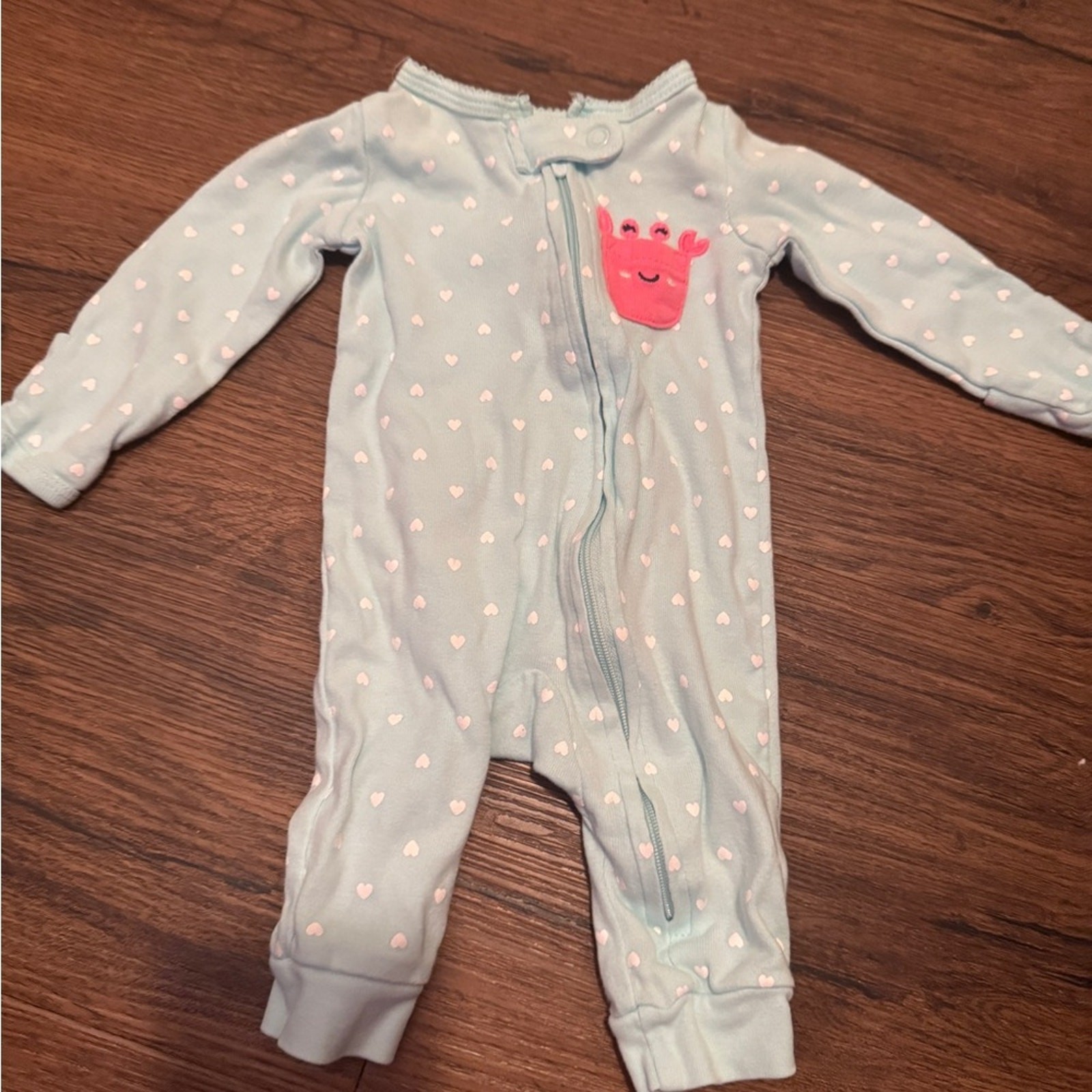 Carter’s Light Blue Footie with Heart Pattern Crab