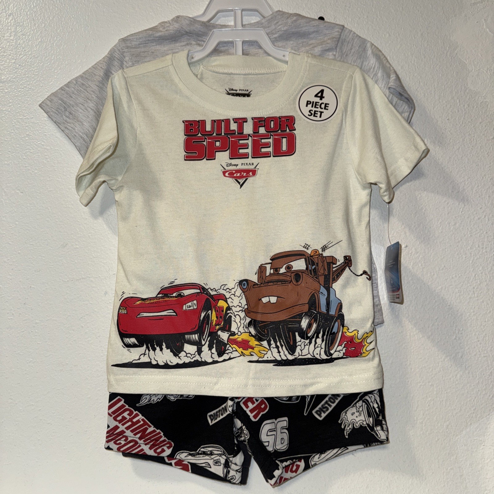 Lightning McQueen Disney Pixar Cars 4-Piece Set Shirt Shorts 3T Boys New