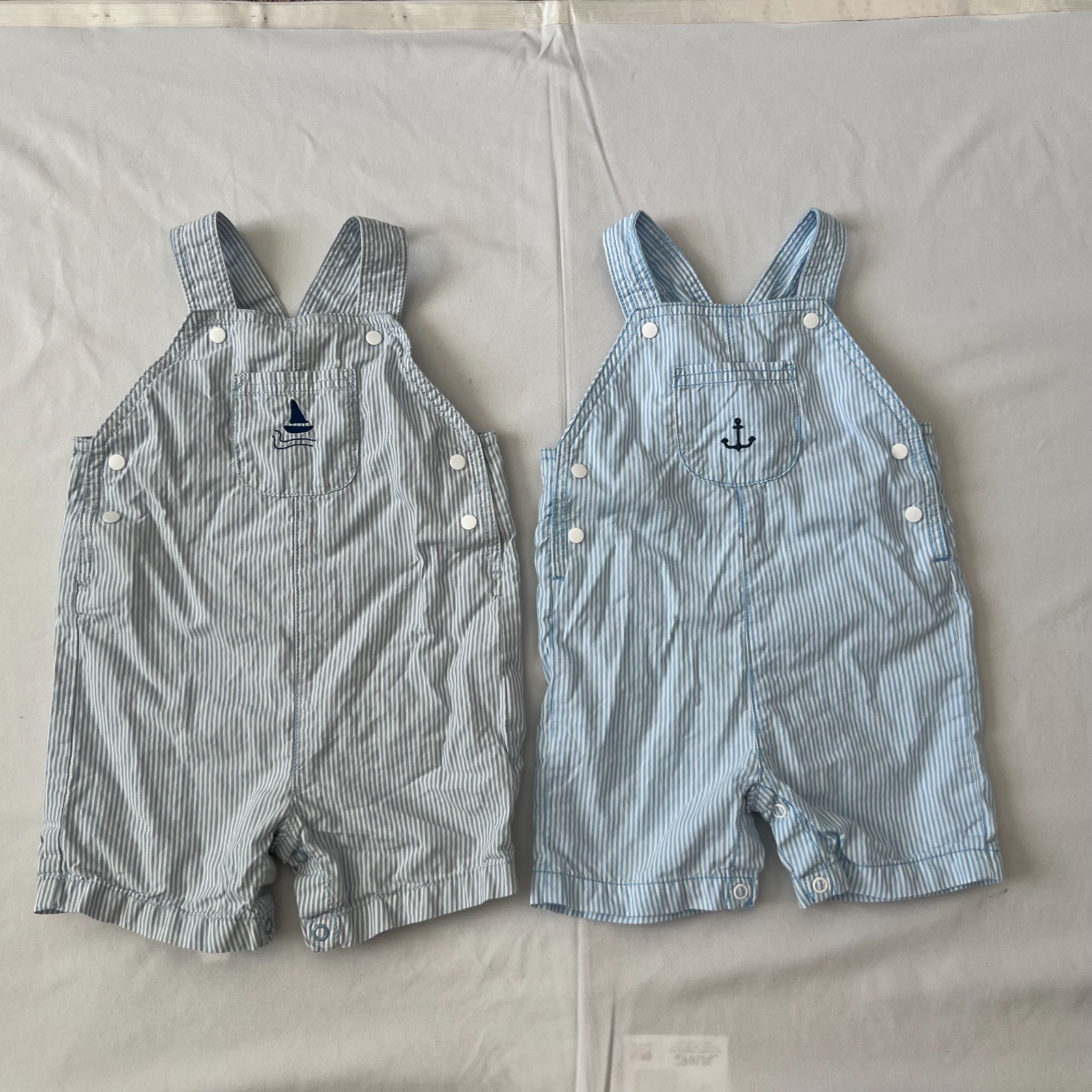 Carters Baby Overalls Boys 12m Sailor Blue White Striped Sail Boat Outfit Infant