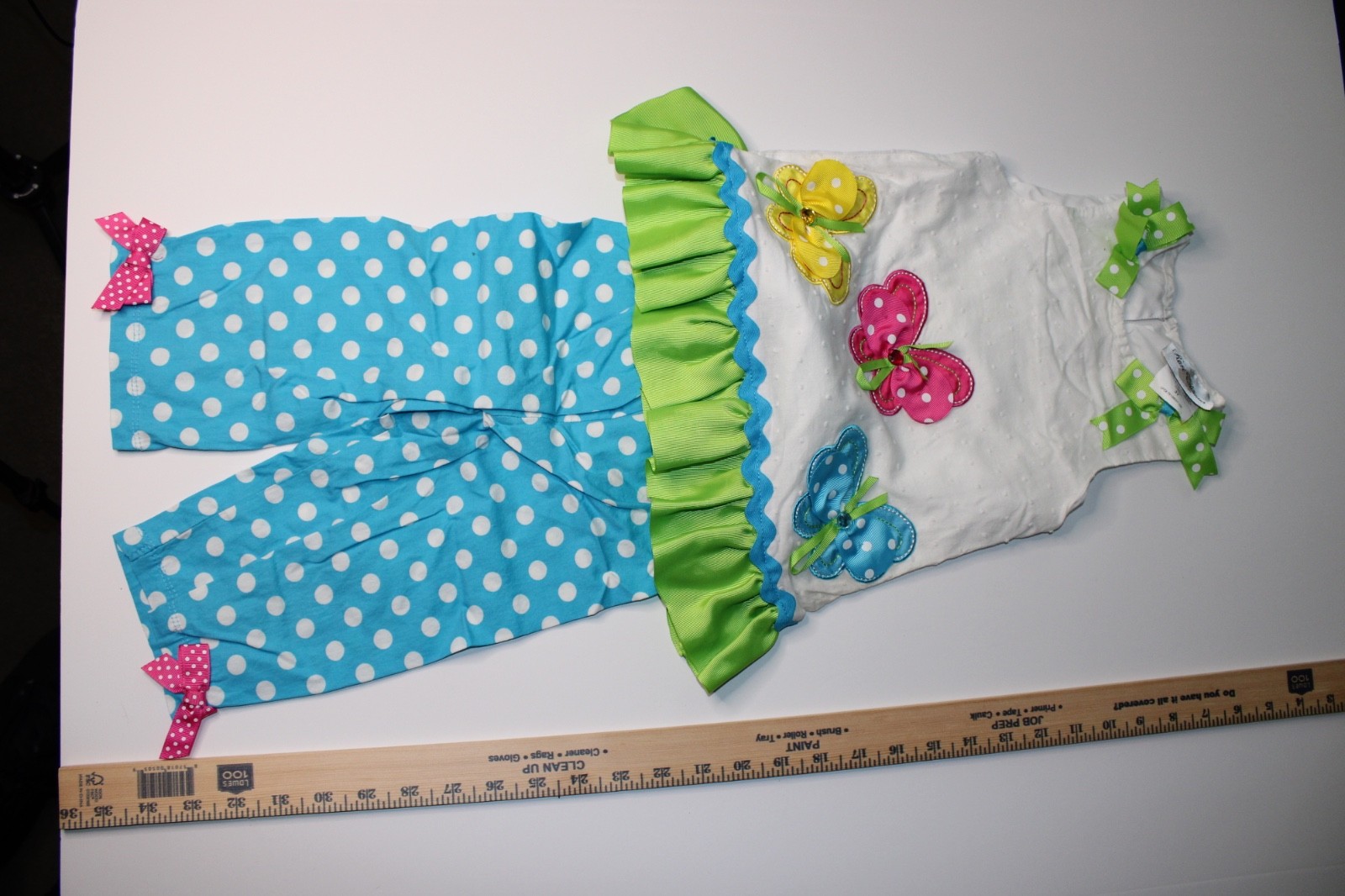 Rare Editions Girls 3T Butterfly Outfit Set Polka Dot Capri Pants White Top