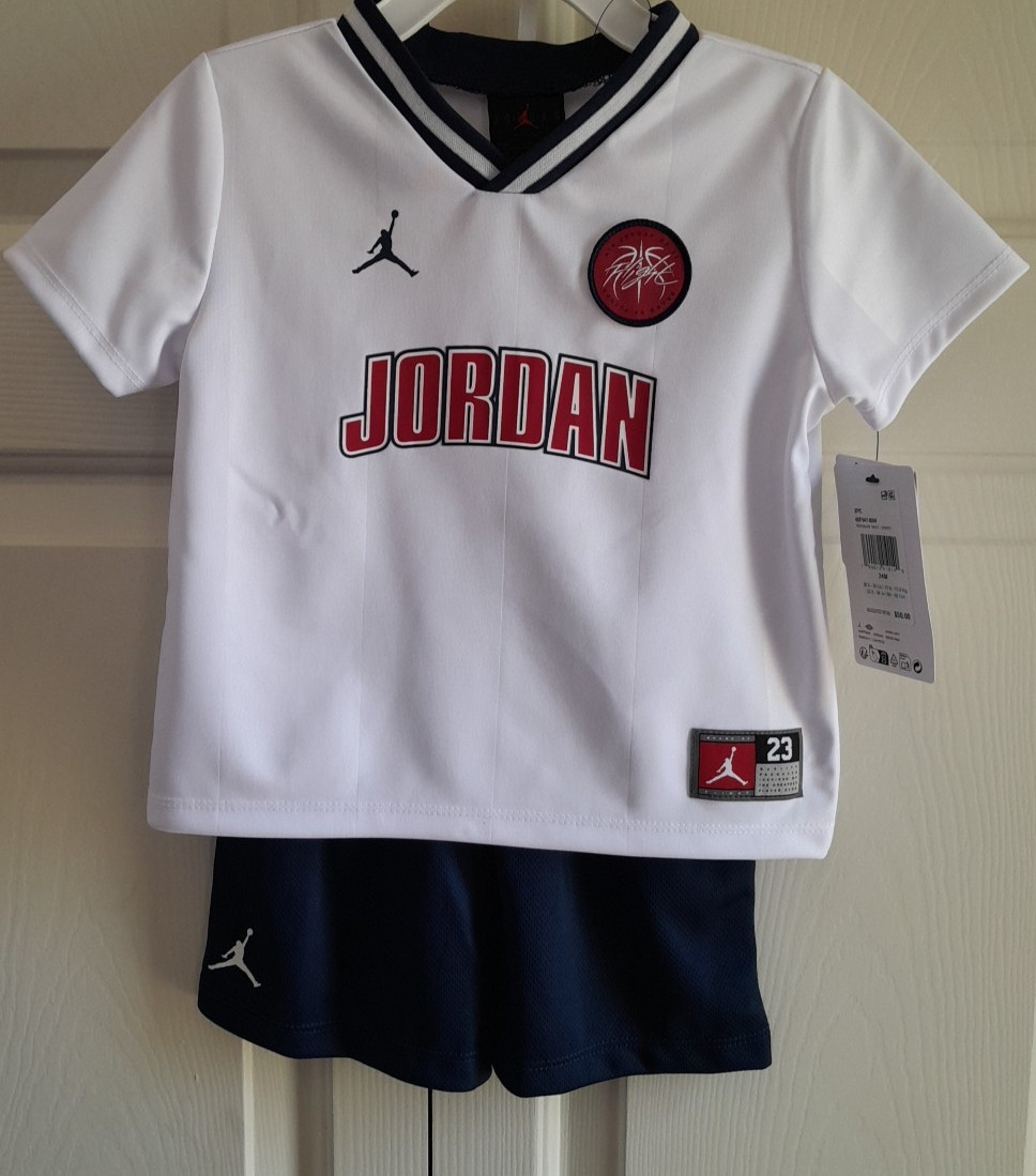 Jordan Baby Boys 2 Pc Jersey Short Set Size 24 Months White Navy NWT Jumpman
