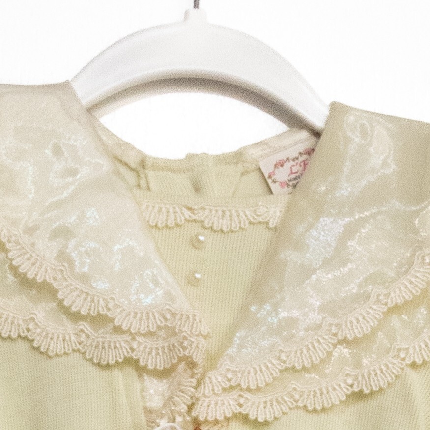 L’E Girl Ivory Polycotton Overall Bodysuit Fleece Lace Collar Button 18-24M NWOT