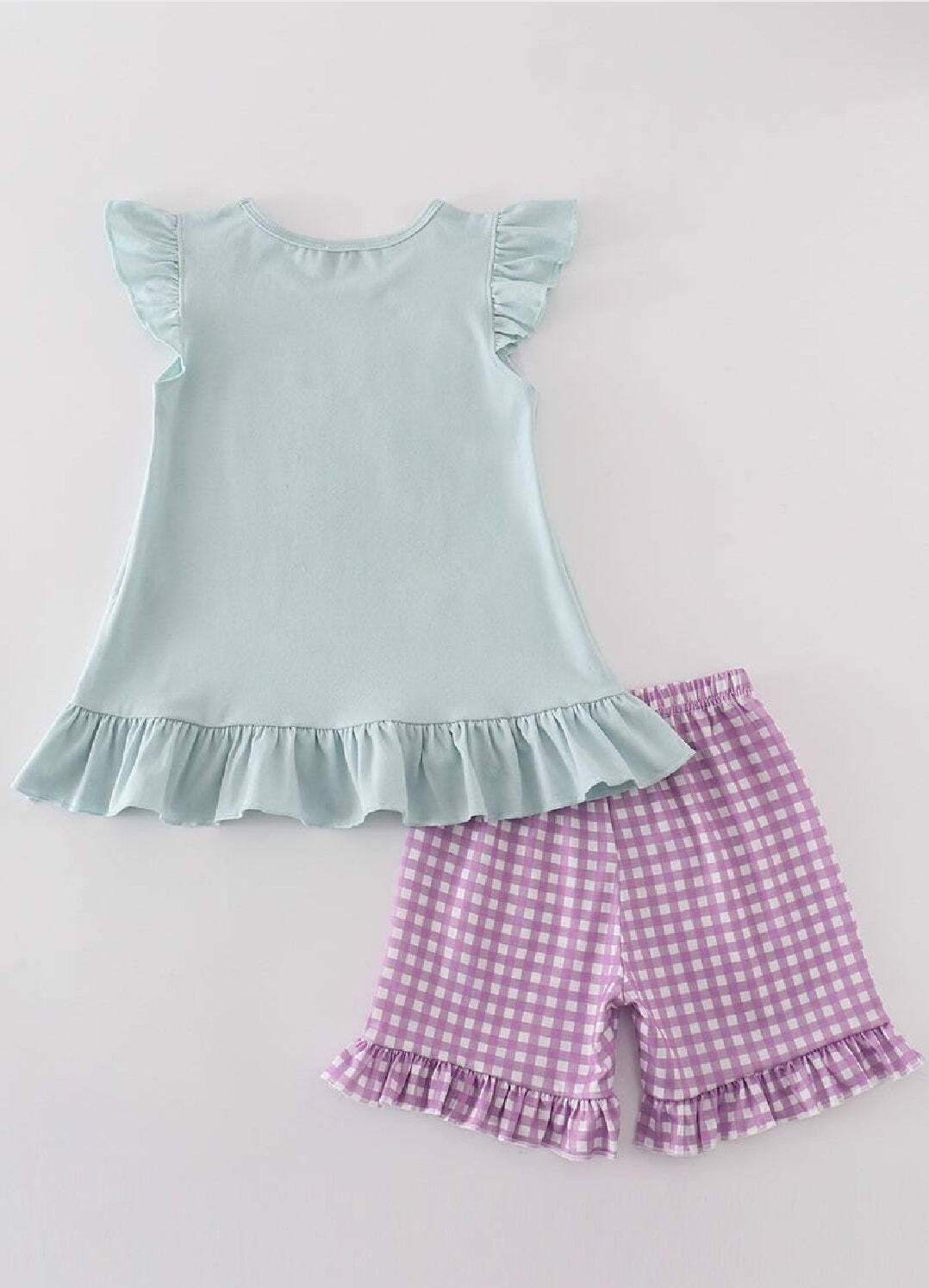 Girl’s Boutique Easter Purple Bunny Applique Knot Two Piece Set Sibling Matching