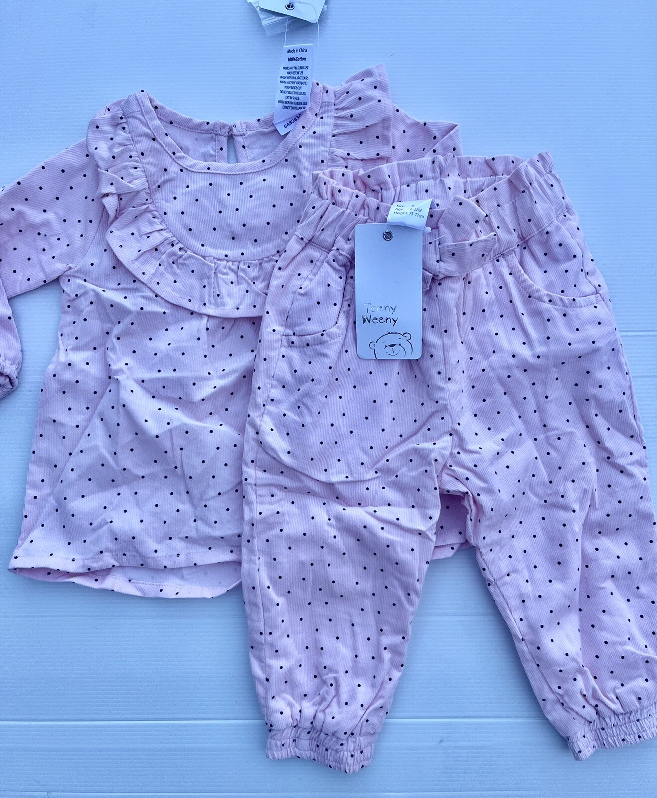 Toddler Girls Size 0 Teeny Weeny Brand Pink Spotted Long Sleeve Dress/Top & Pant