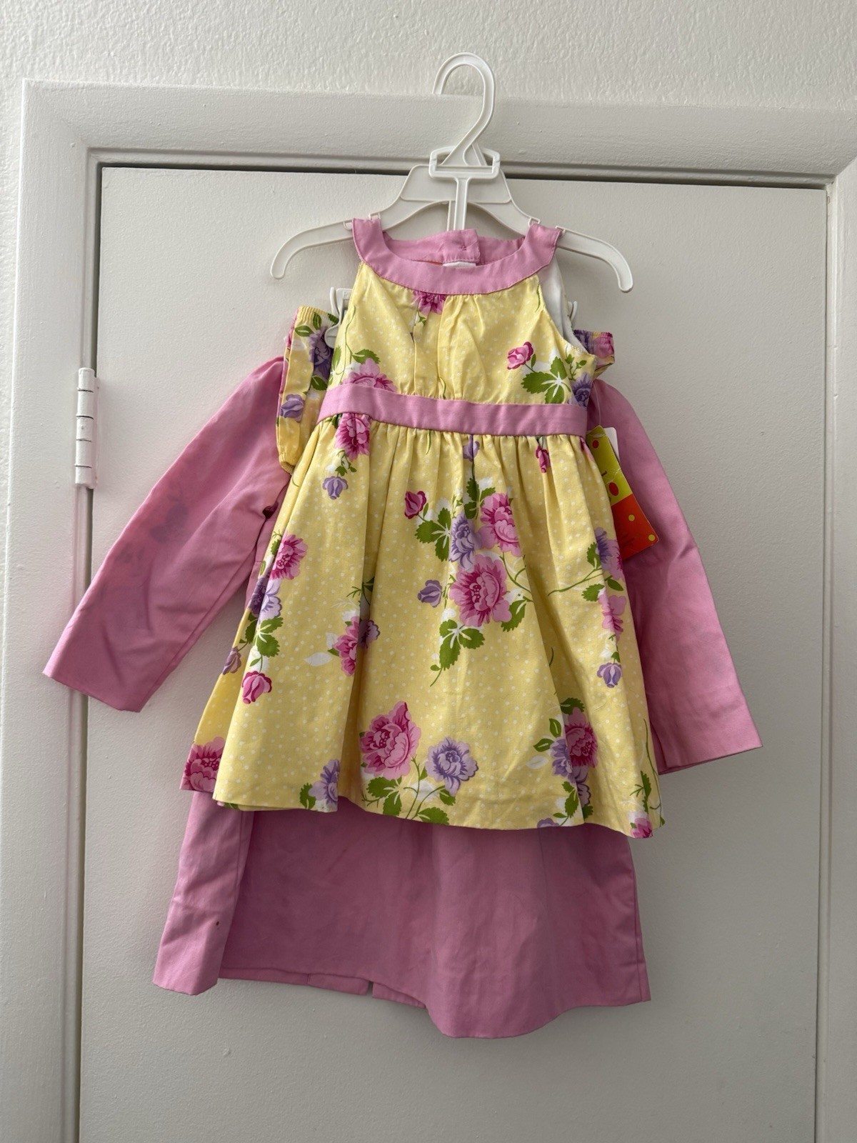 Penelope Mack Girls 3T 3 Piece Floral Dress Set with Pink Coat, Bloomers, Bow