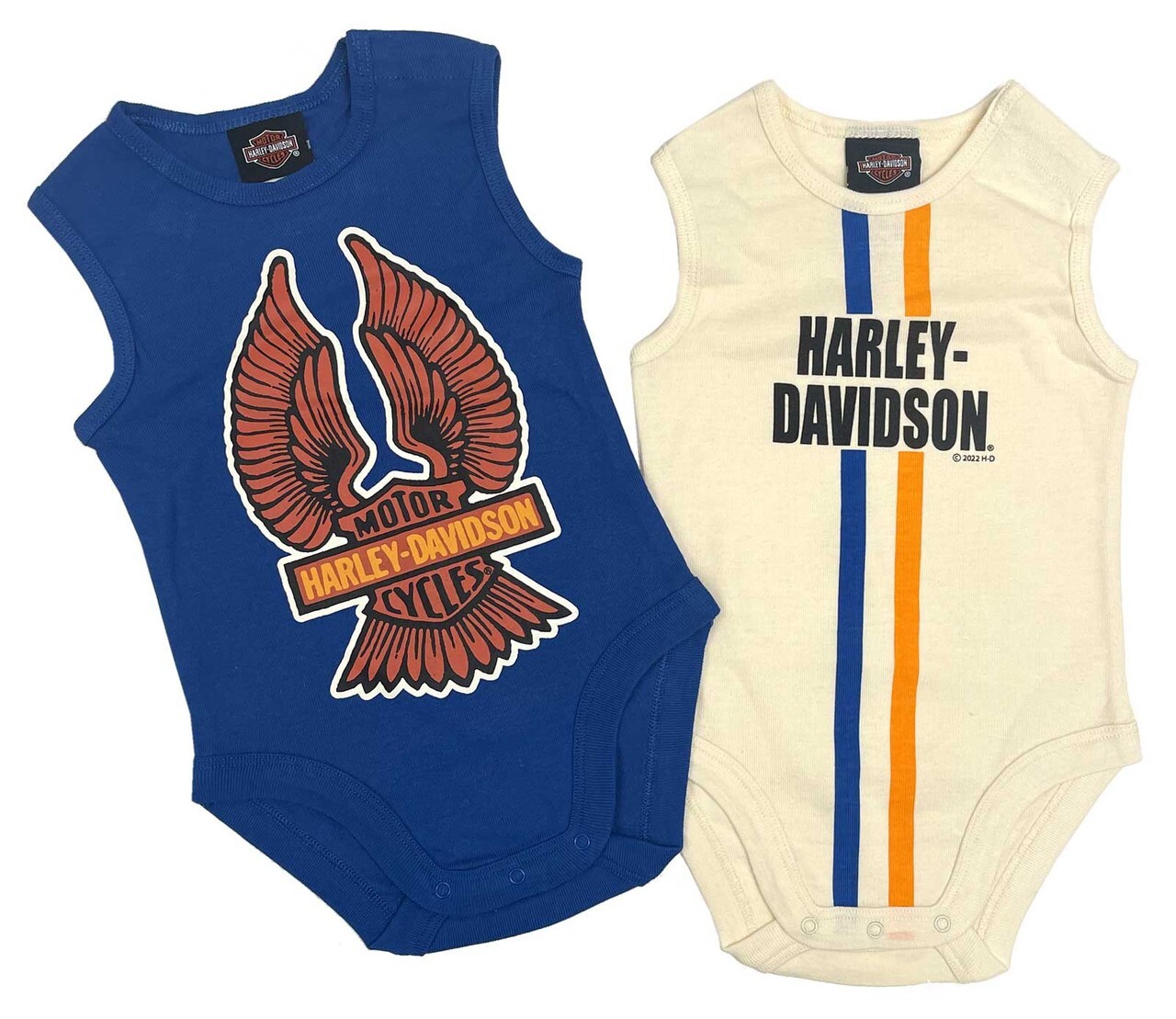 NEW HARLEY DAVIDSON 3052231 Boys 2-Pack Rib Bodysuit Creeper Set Blu/White 6/9MO