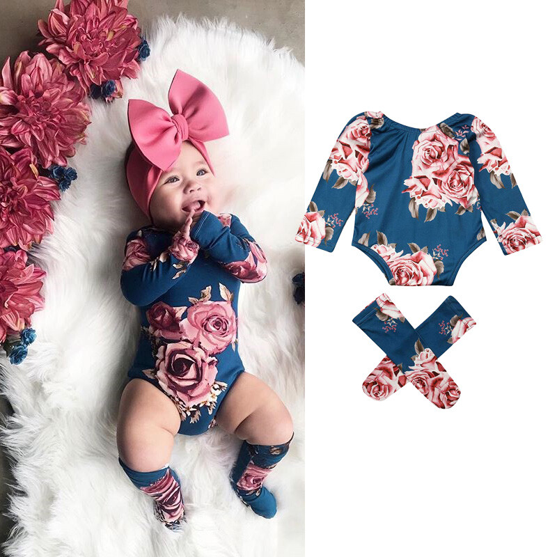 Newborn Kids Baby Boys Girls Floral Clothes Romper Bodysuit Leggings Outfits Set