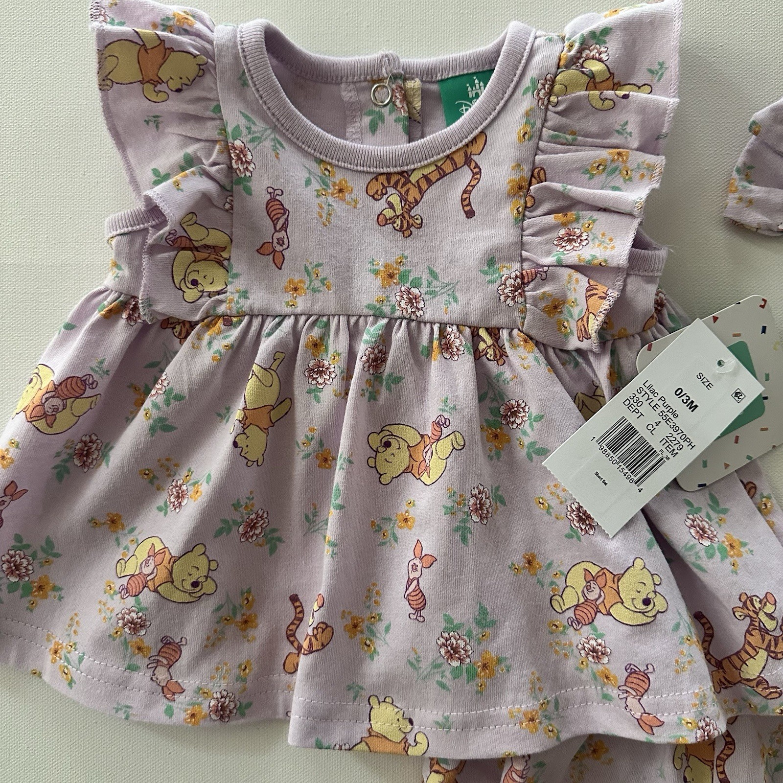 Disney 0-3 Months Baby Girl Lavender Winnie the Pooh Top Shorts Set Headband