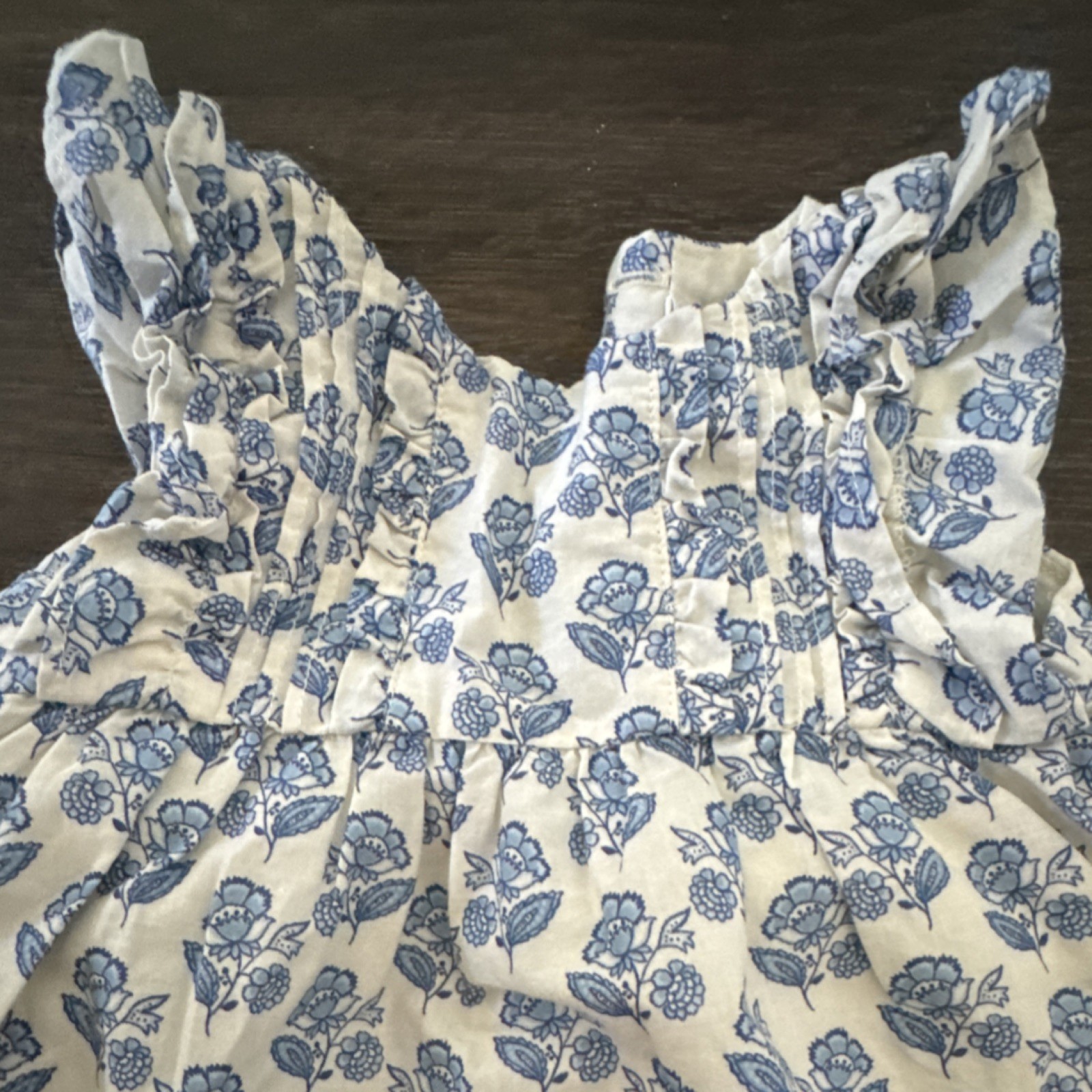 Janie and Jack Blue Floral 2 Piece Dress Set & Cream Bloomers 0-3M Ruffle