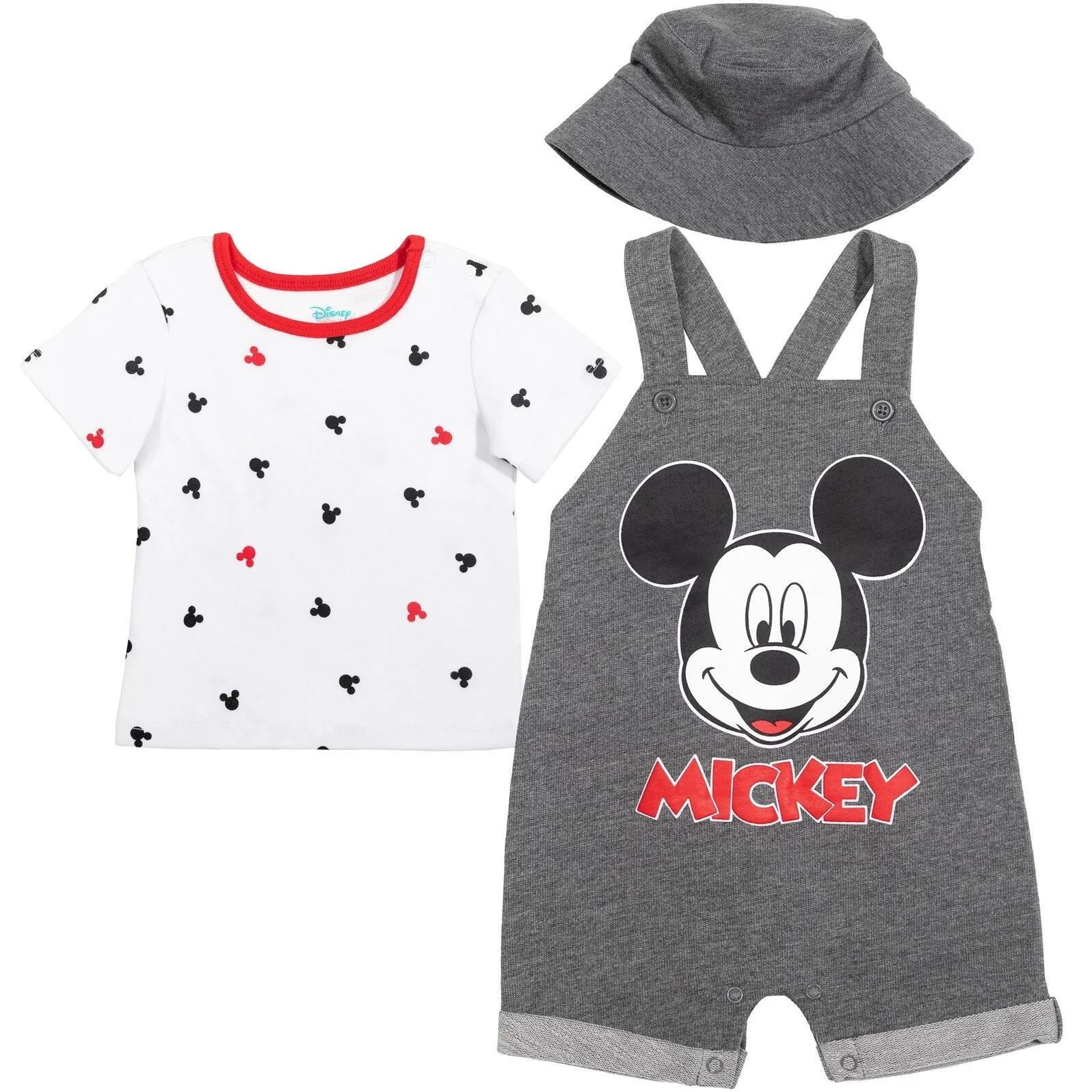 Disney Mickey Mouse Romper Set Baby 24M Grey 3-Piece Outfit with Hat