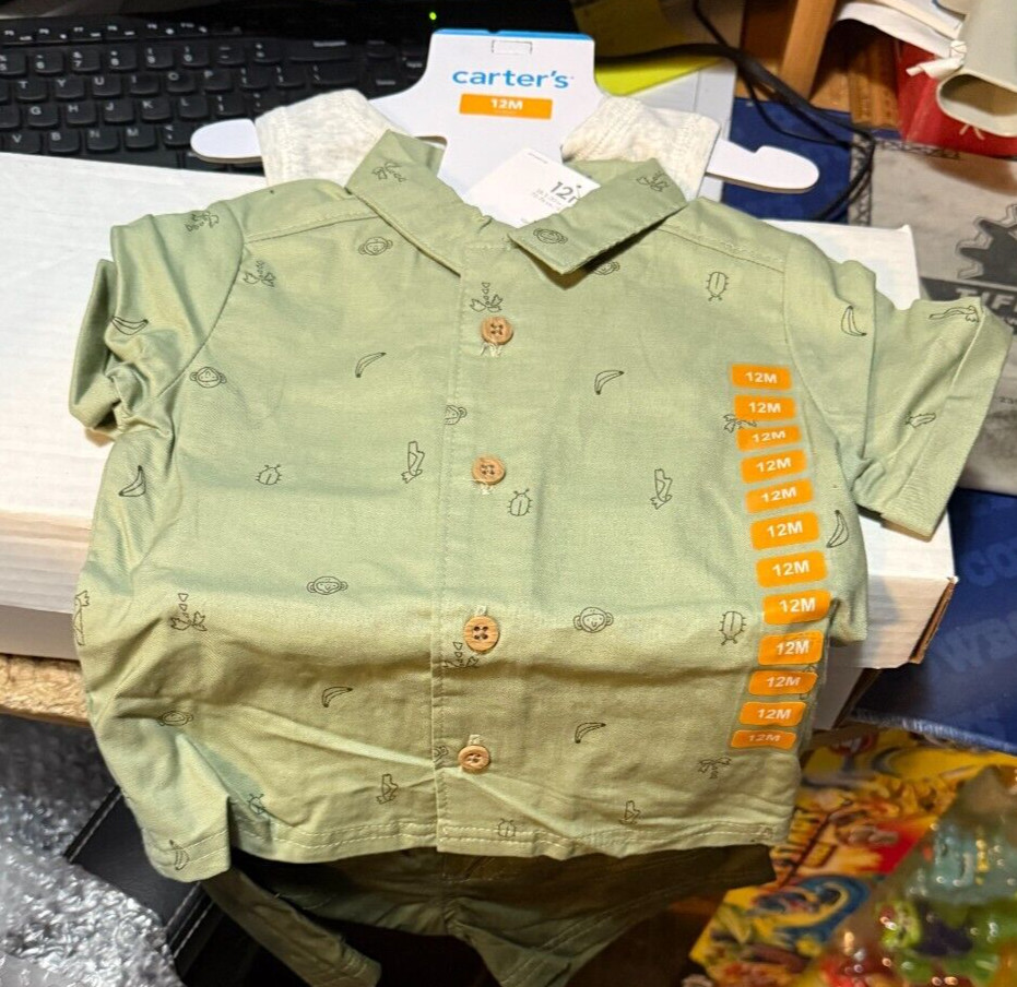 Carter’s Baby Boy 3pc Set ~ T-Shirt, Bodysuit & Shorts ~ 12M ~NWT