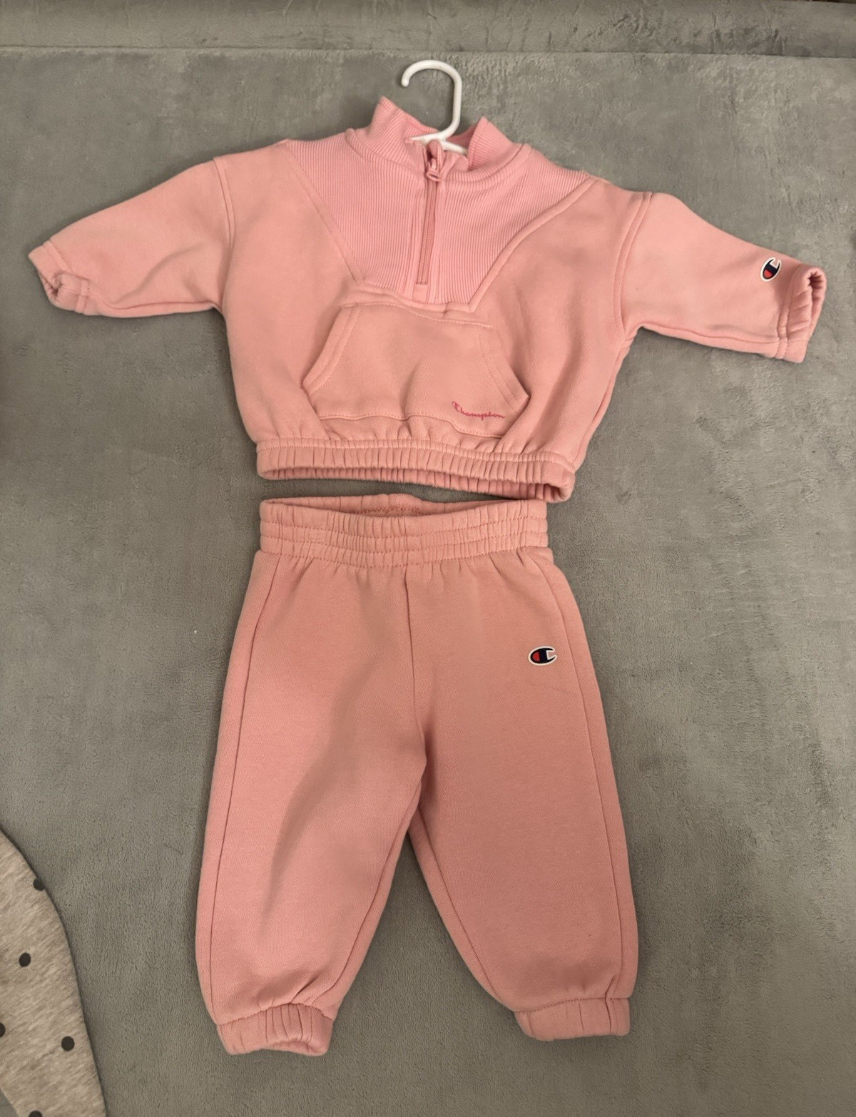 Champion Pink 2-Piece Sweatsuit Set Zip Hoodie & Pants Logo 6-9 Months