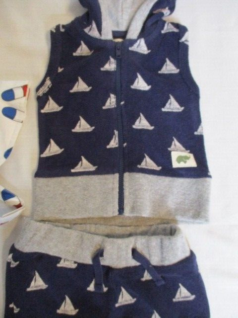 Monica + Andy 2 pc Nautical Terry Cloth Short Set & NWT Sun Hat Size 0- 6 M