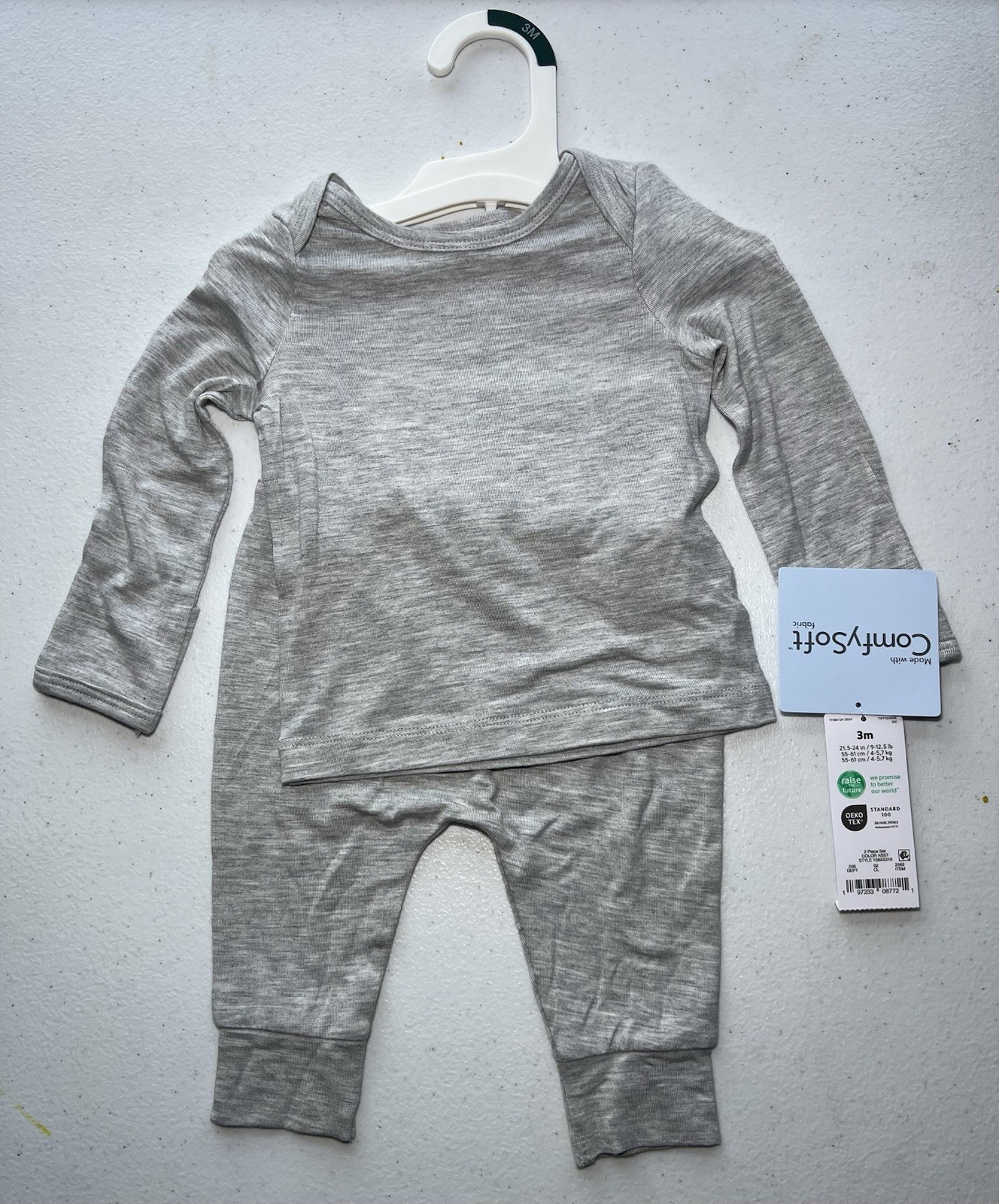 Carter’s Comfy Soft – Gray 2 Piece Set Size 3 Months Pants & Shirt W/ Hand Mitts
