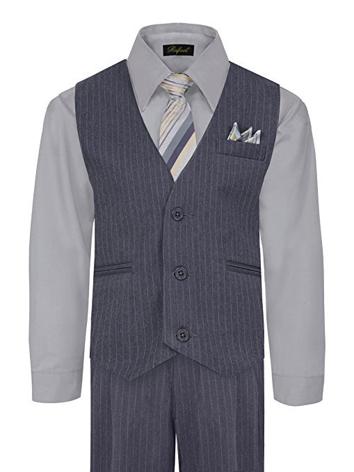 Boys Vest Suit Toddler Blue Shirt Tie Pants Pinstripe Wedding 15 Colors 6 M-4T
