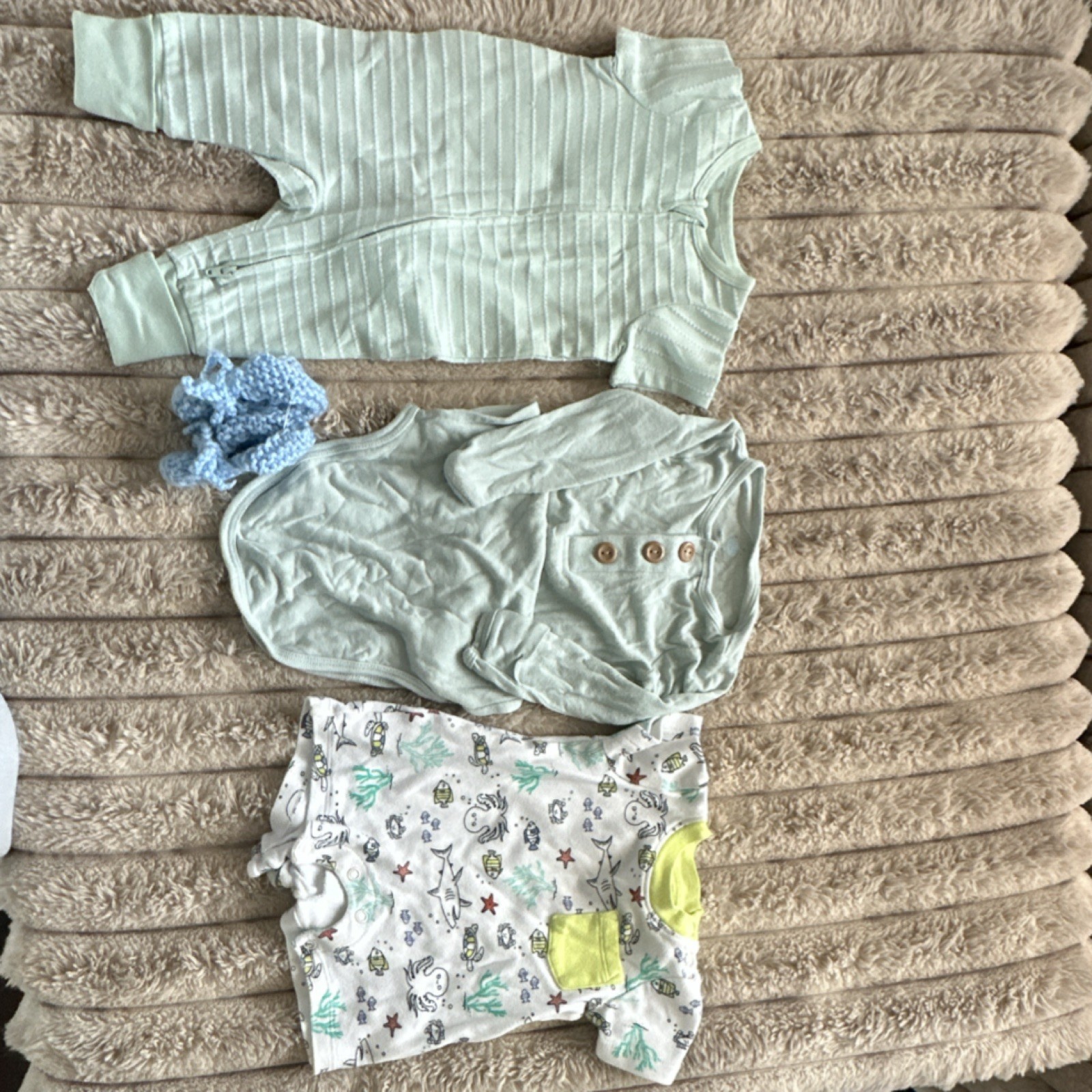 Sea Life Baby 4 Piece Outfit Set – Romper, Bodysuit, Coverall, Booties