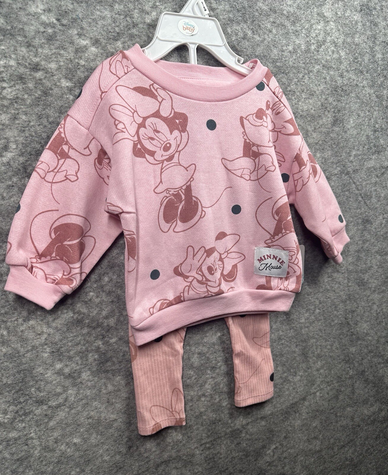 Disney Baby Girl Sweater Pants 3 – 6 Month Minnie Mouse Pink Brown New Stretchy