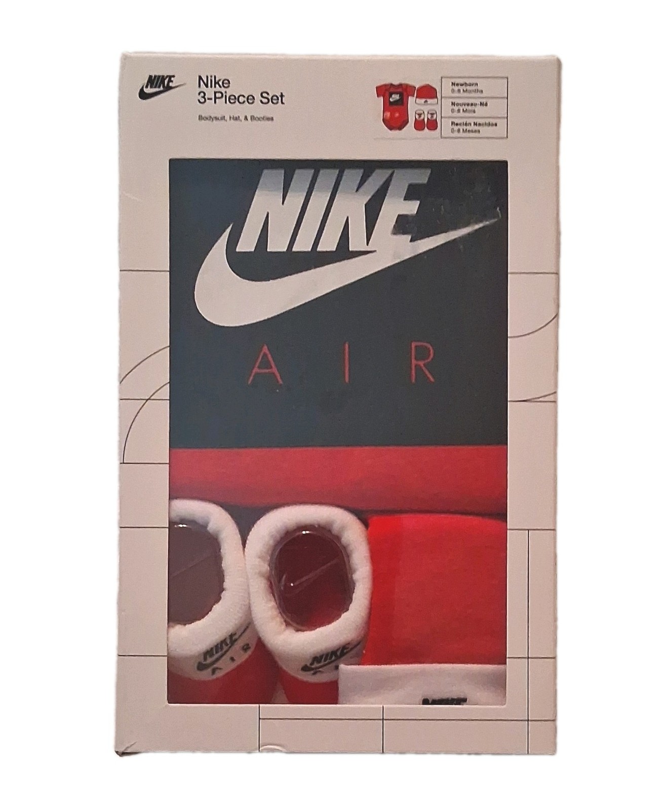 Nike Air 3-Piece Unisex Baby Set Bodysuit Hat Booties 0-6M Red/White