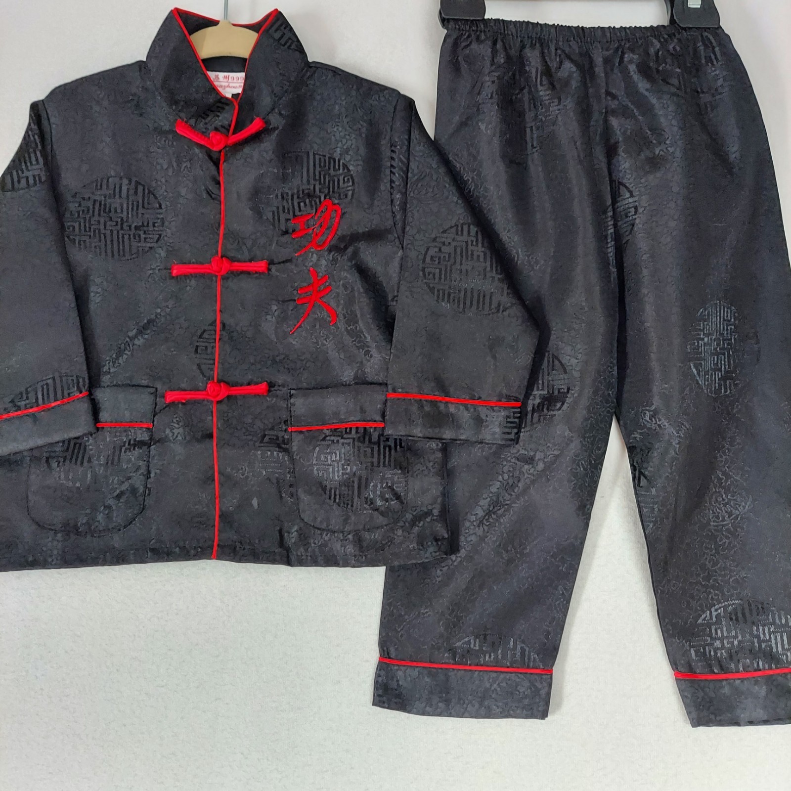 Traditional Chinese Tang Suit Outfit Kung Fu Uniform Black w/Red Trim Size 2