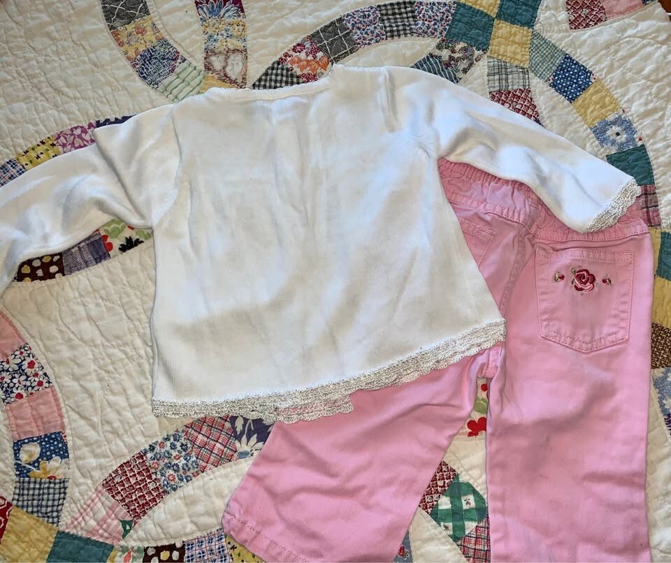 2 PC Outfit Abby & Dyland, Faded Glory 12 Mo Baby Girl Capris & Sweater Cardigan