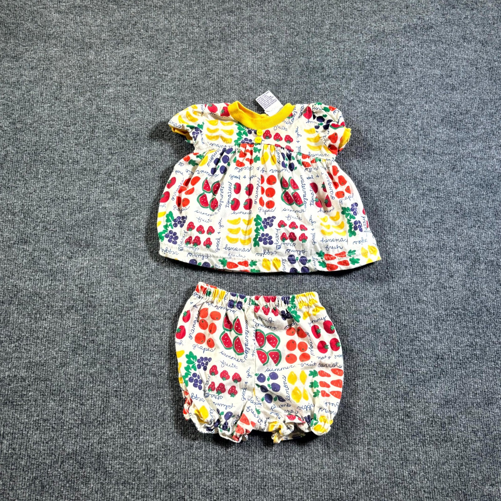 2 Piece Outfit Set White Fruit All-Over Print Dress 6 Months Short 18 Months