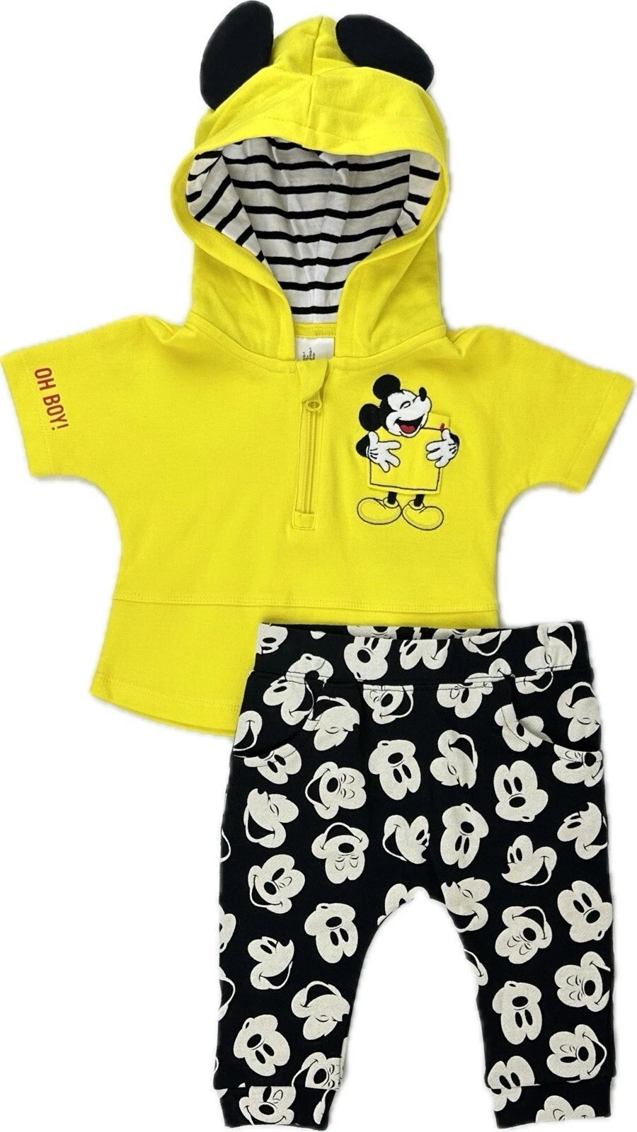 Disney Store Mickey Mouse Baby Outfit Hoodie & Pant Set Yellow Oh Boy! Spring