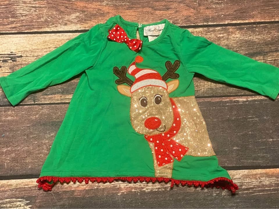RARE EDITIONS Baby Girls Christmas Sequin Reindeer Top Size 2T