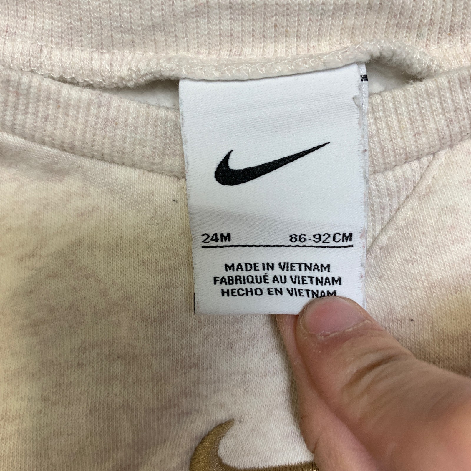 Nike Essential Track Suit Baby 24M Beige Swoosh Logo Fleece Lined Crew Neck Warm