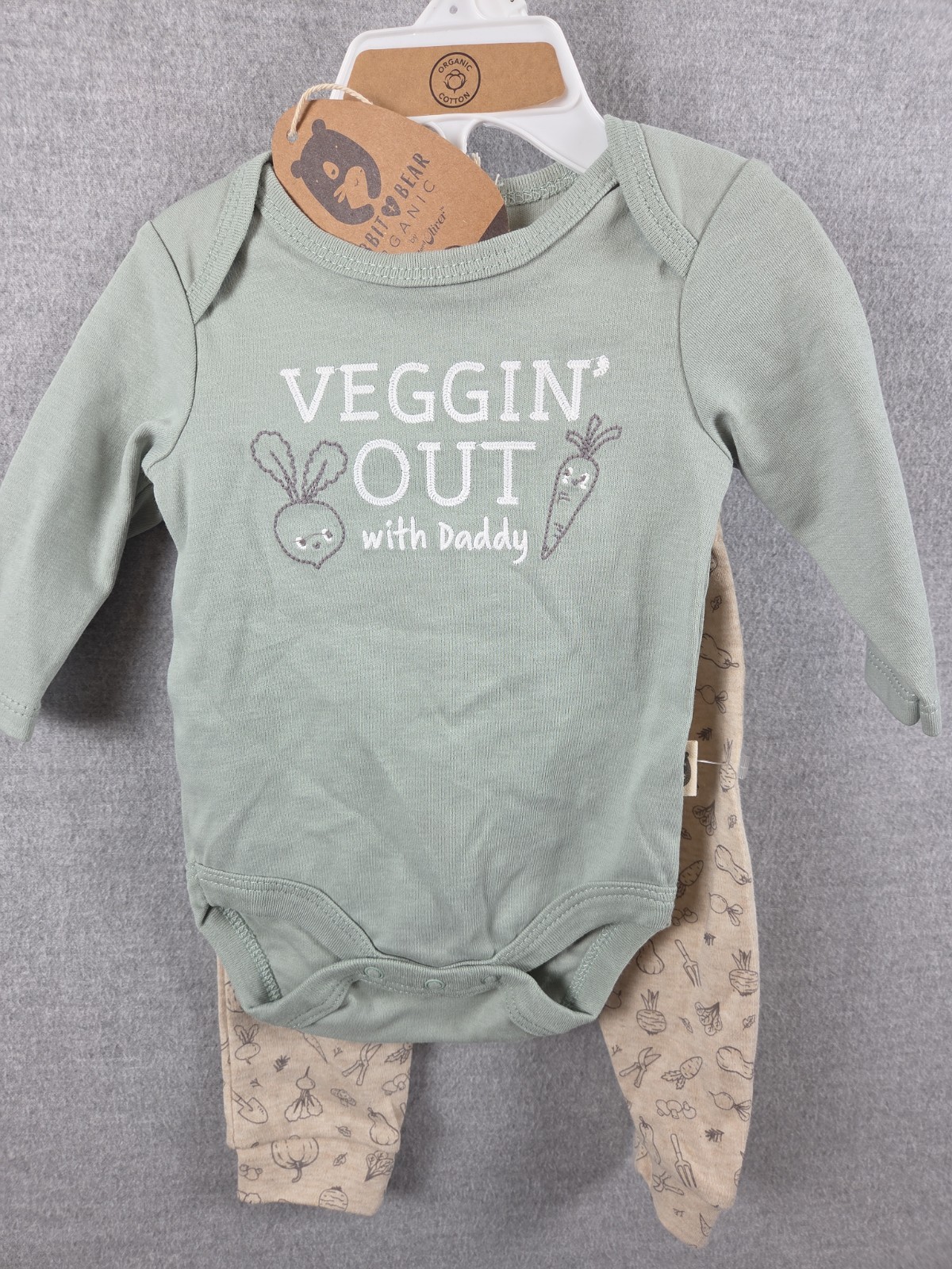 Rabbit + Bear 0-3 Mos Organic Veggin Out with Daddy Bodysuit Bow Pants Set NEW