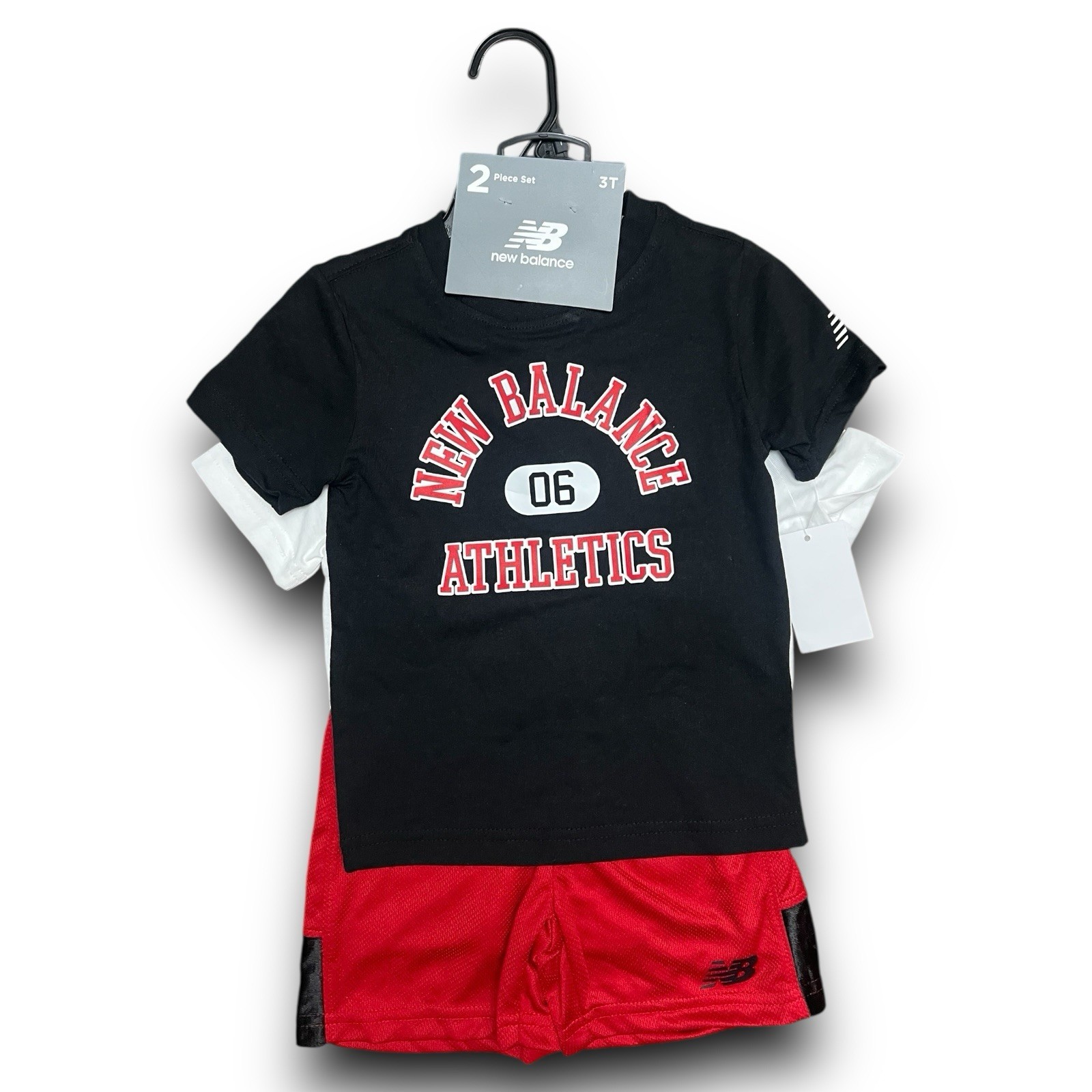 New Balance – Varsity 3-Pcs Shorts Set – Toddler Boys Size 3T – Black Red White