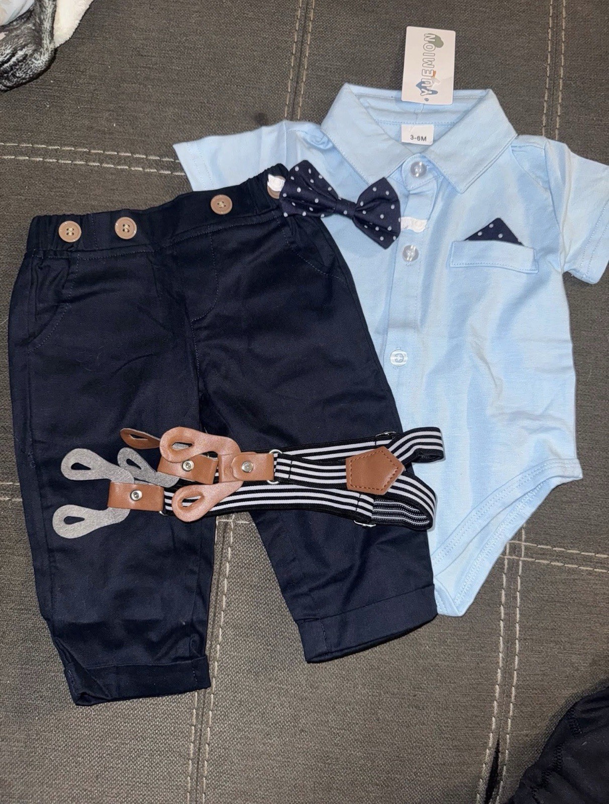FASHION Baby Boys 3pc Blue/Navy/White Striped Cotton Shorts Set 0-3M 3-6M