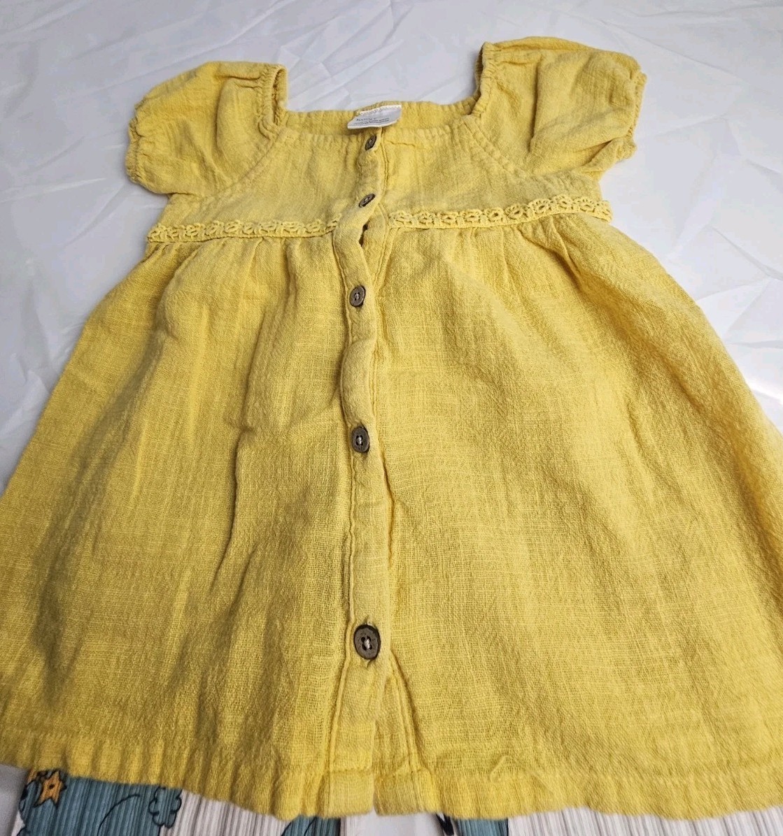 2 Piece Mix Toddler Outfit Yellow Button Up Shirt White Blue Leggings Size 4T