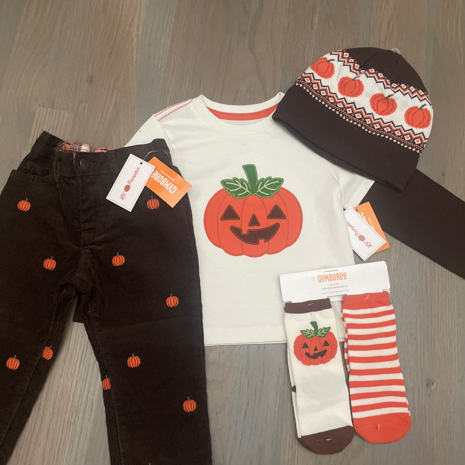 NWT Gymboree baby boy FALL 5-piece pumpkin corduroy pants hat socks SET 12 18