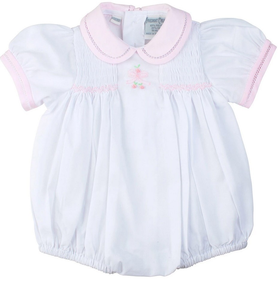 NWT Feltman Brothers Bros Pink Bow Smocked Bubble PREEMIE NB Baby Girls