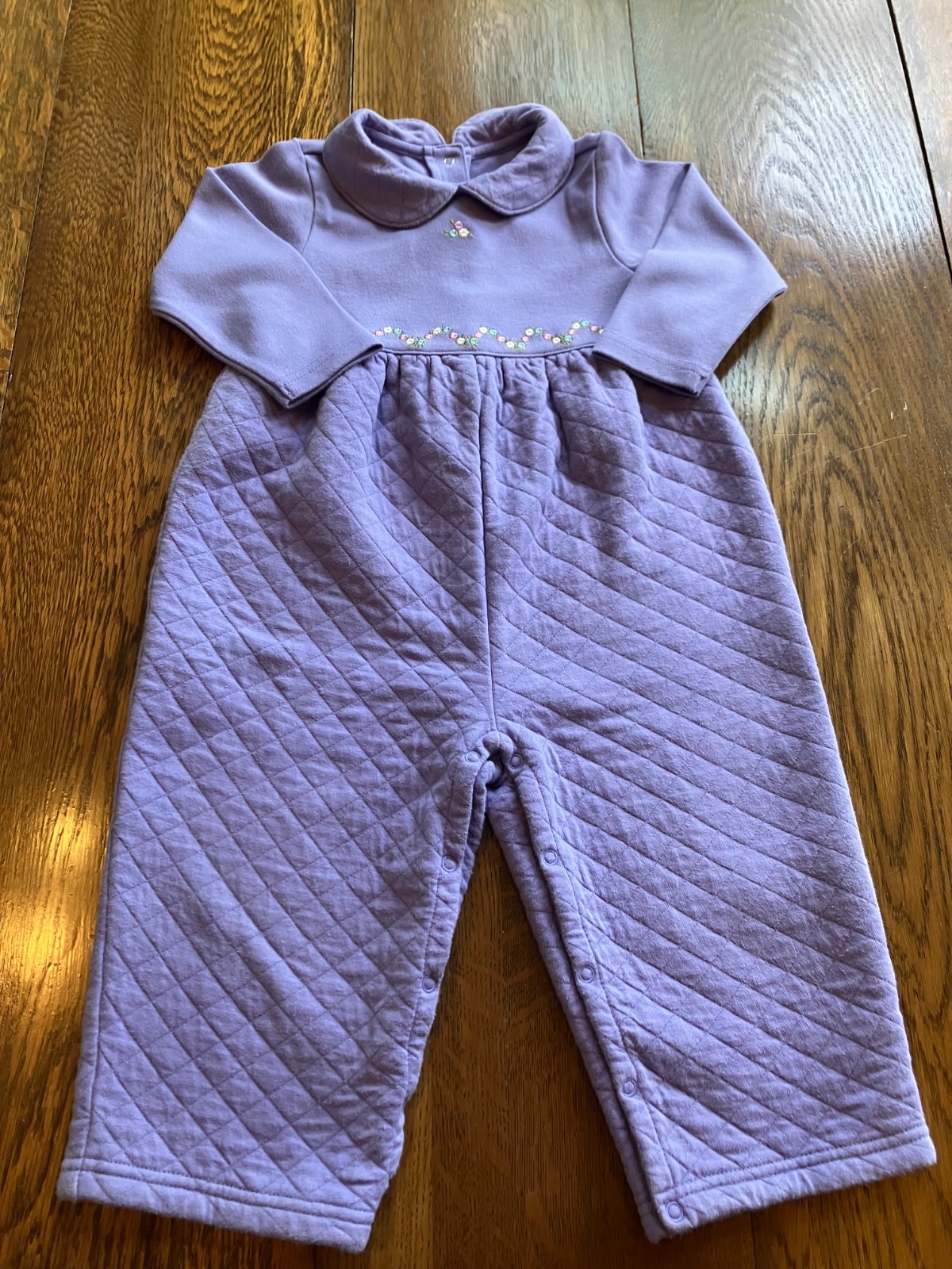 Vtg Gymboree Sweet Chic 2001 quilted embroidered purple romper 18-24 snap back