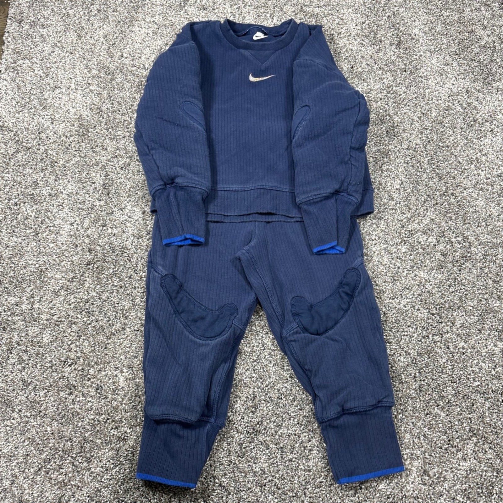 Nike Ribbed Tracksuit Set Toddler 4T Navy Blue Pads Quilted Swoosh Knee Patches