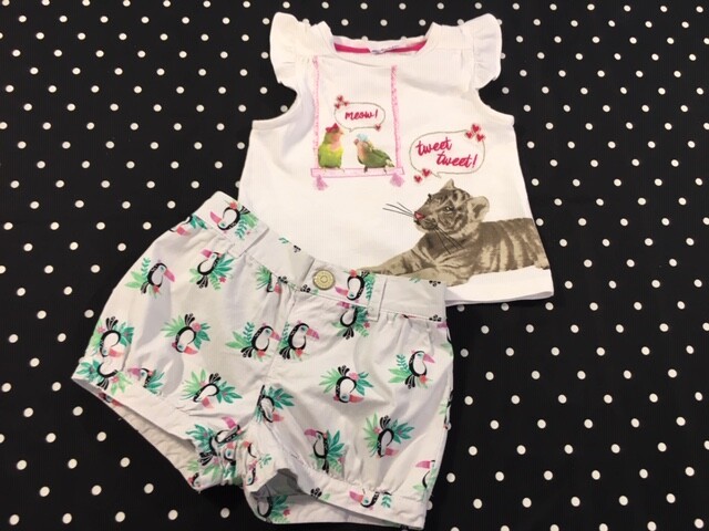 Gymboree Jungle Bright toucan shorts tee top tiger parrot 6-12 12-18 lot set