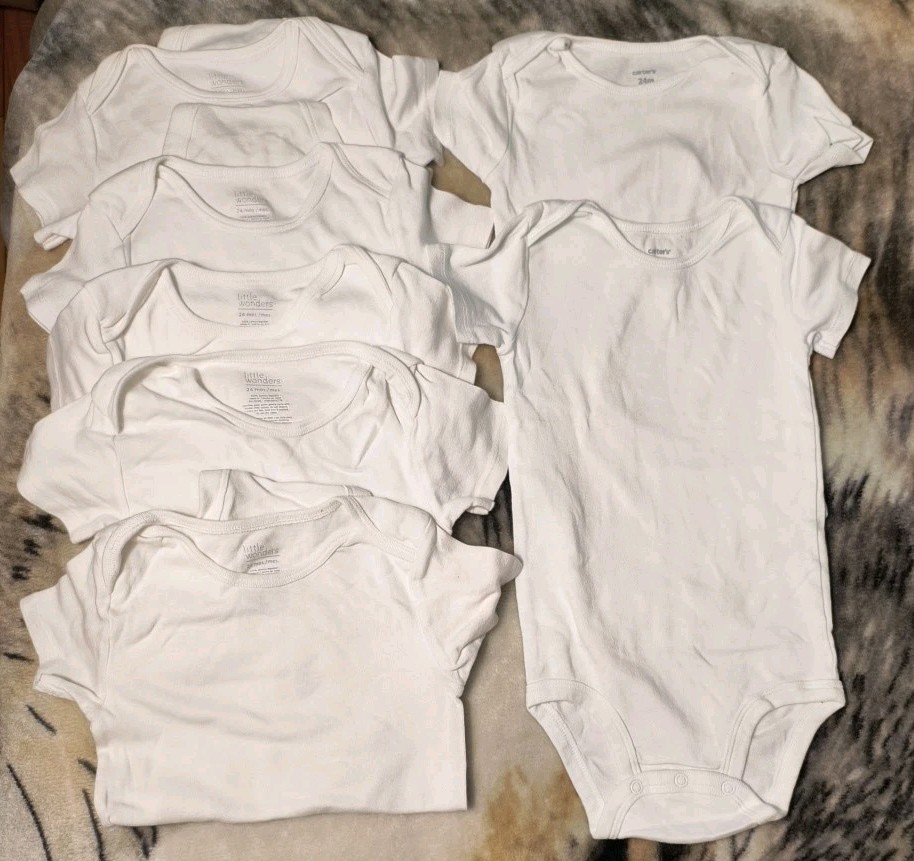 7 Carter’s & Little Wonders White One Piece Diaper Shirts Snappie Size 24 Month