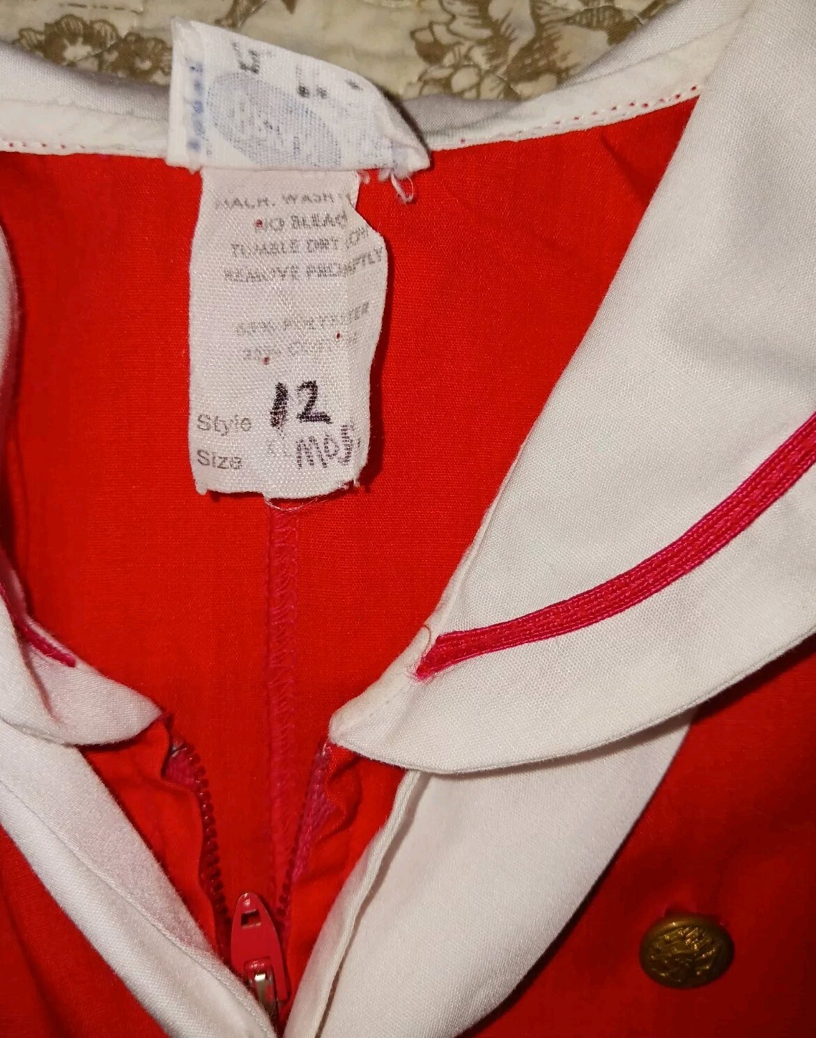 Vintage Bryan Child Red & White Nautical Sailor Suit Metal Buttons Sz 12 Month